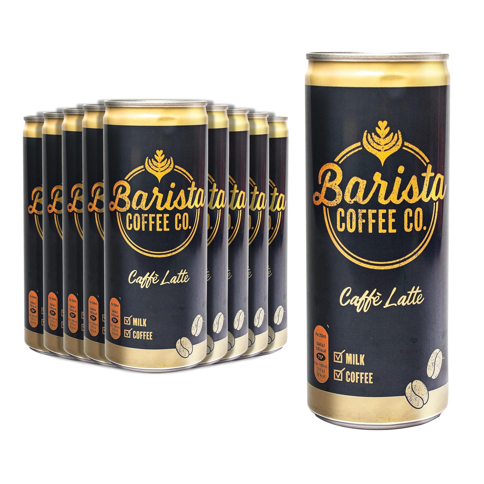 Medium Roast Caffe Latte Iced Coffee Drink Tin Can, Ready To Drink, 250 ml (Pack of 12)