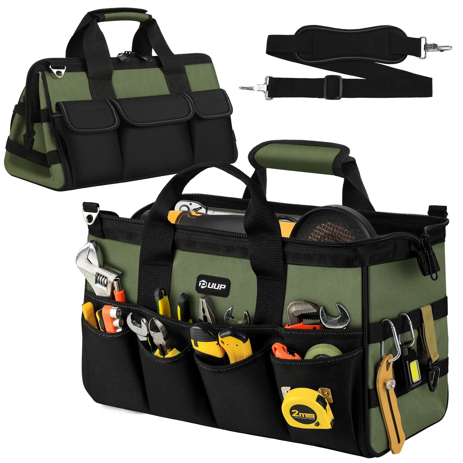 UUP 18-Inch Large Tool Bag, 16-Pocket Portable Tool Box Organizer Storage, Heavy Duty Tactical Toolbag with Big Zipper, Travel Carry Toolbox, Father Day Dad Men Electrician Contractor Welding Gift