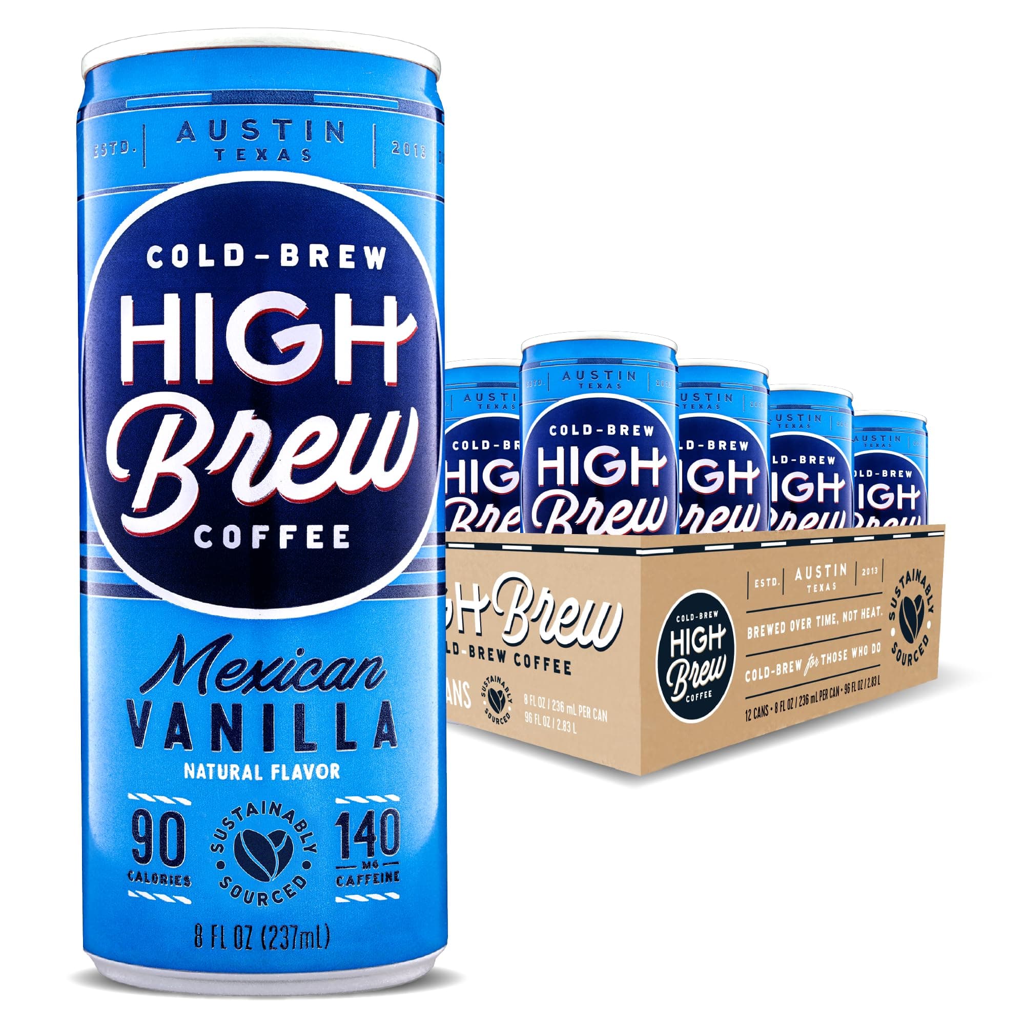 High Brew Coffee, Cold Brew Coffee, Mexican Vanilla, 8 FL Oz, Ready-To-Drink (Pack of 12)