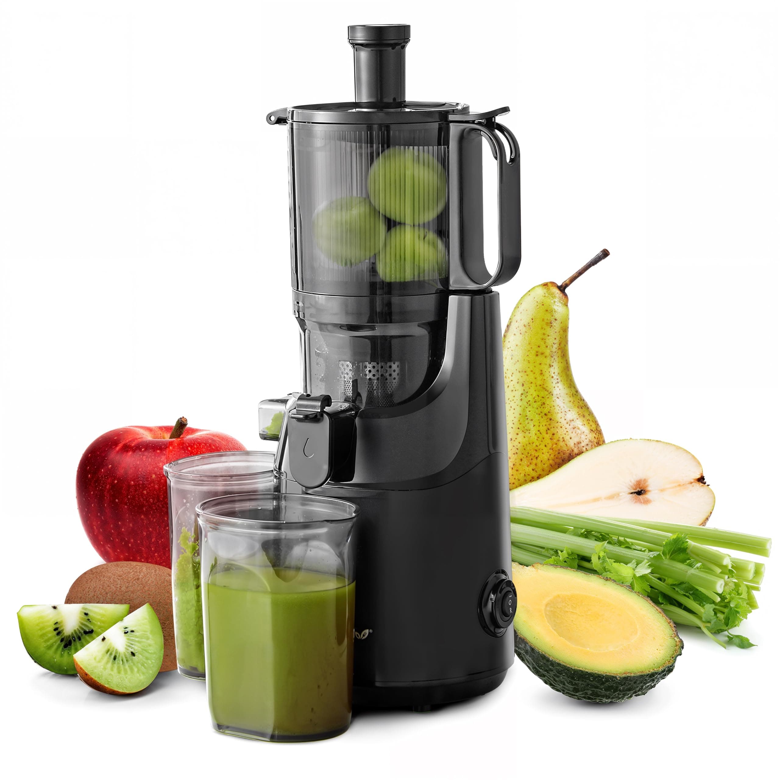 EJX320 Big Mouth Whole Fruit 5.2” Self-Feeding Chute, Cold Press Masticating Slow Juice Extractor, Hands-Free, Less Prep, Easy to Clean, Impact Resistant BPA Free Tritan, Black