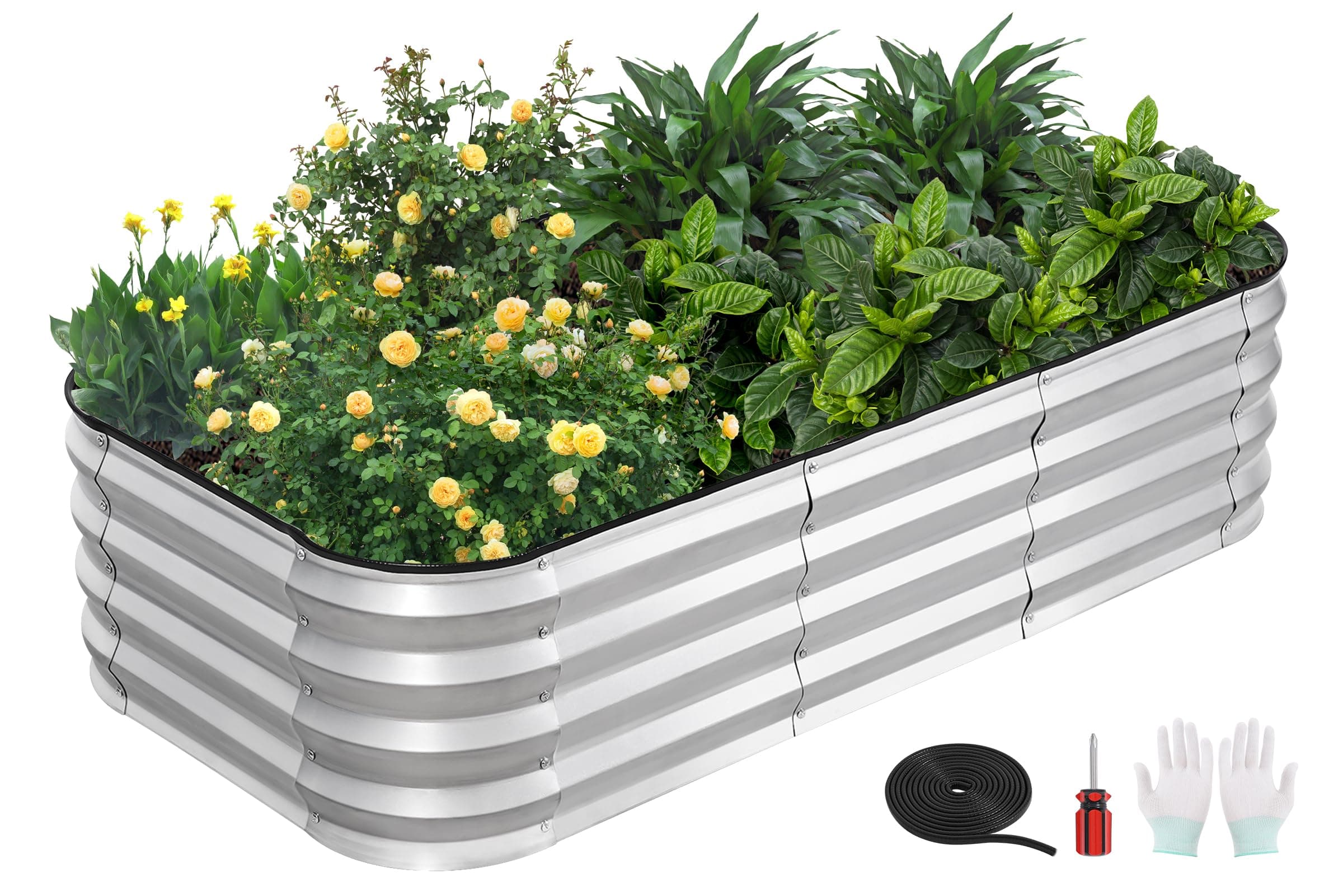 GoCampDriect 3 in 1 Raised Garden Bed - 4x2x1ft Galvanized Raised Garden Boxes Outdoor Corrosion Resistant | Variable Shape Metal Raised Garden Beds for Planting Vegetable, Herb,Fruits,Flower Silver