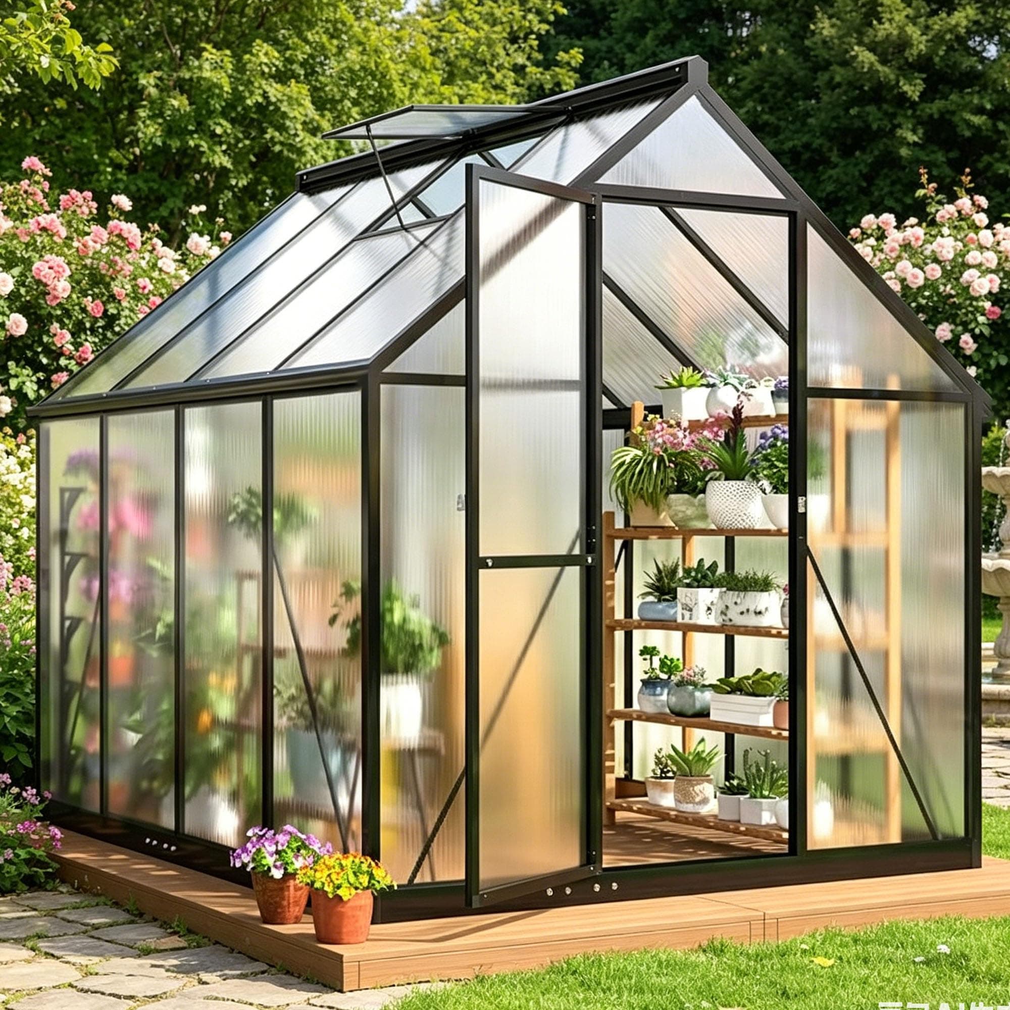 Polar Aurora 6x8 FT Greenhouse, Quick Aluminum Assembly Structure Polycarbonate Greenhouse, Walk-in Greenhouses for Outdoors with Ventilated Windows, Green Houses for Outside Backyard Garden