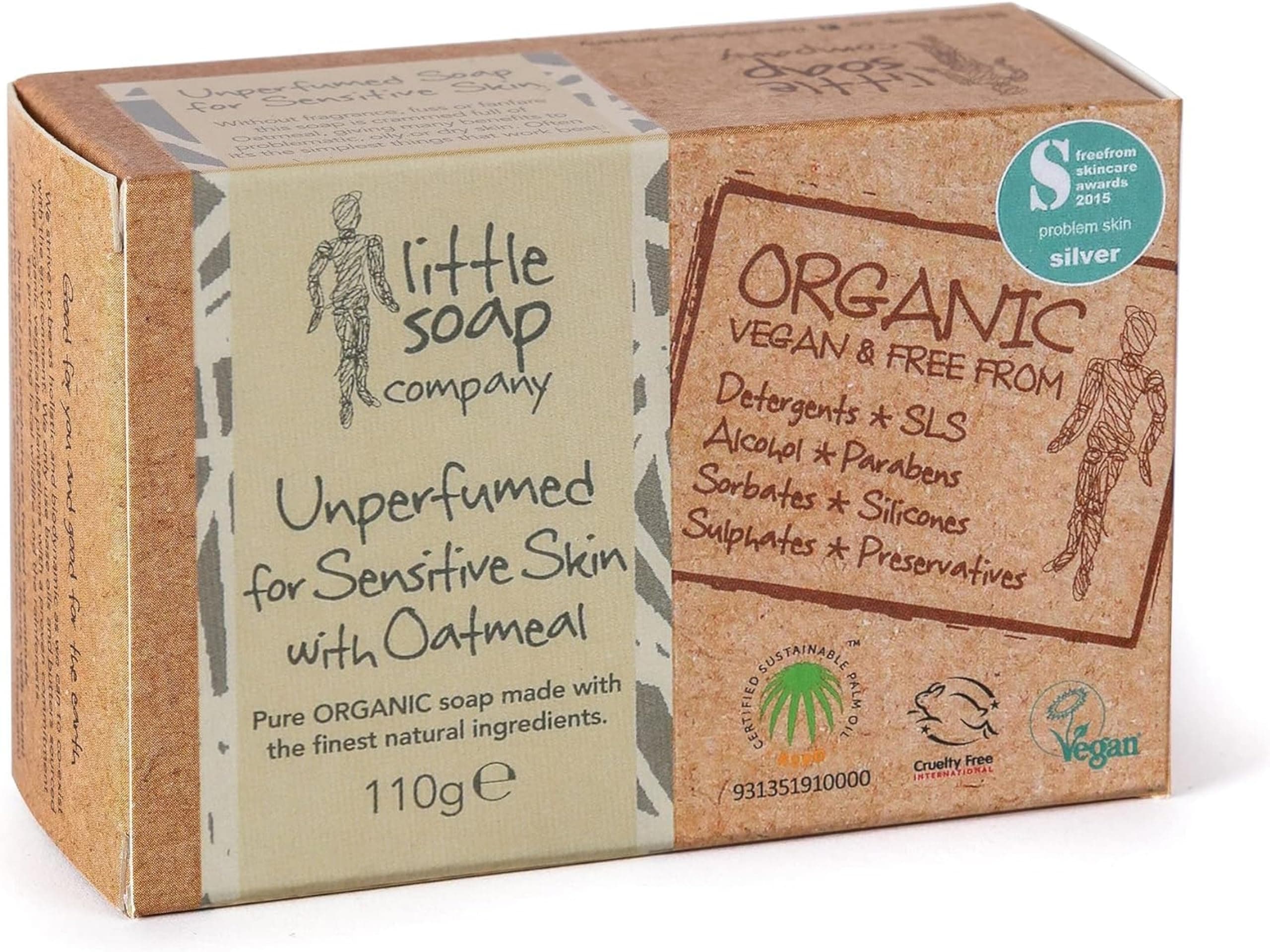 Organic Range - Unperfumed Soap Bar for Sensitive Skin, 110g | Natural, Vegan, Cruelty Free | Unscented with English Oatmeal, No SLS or Parabens |Gentle Solid Soap for Hands & Body
