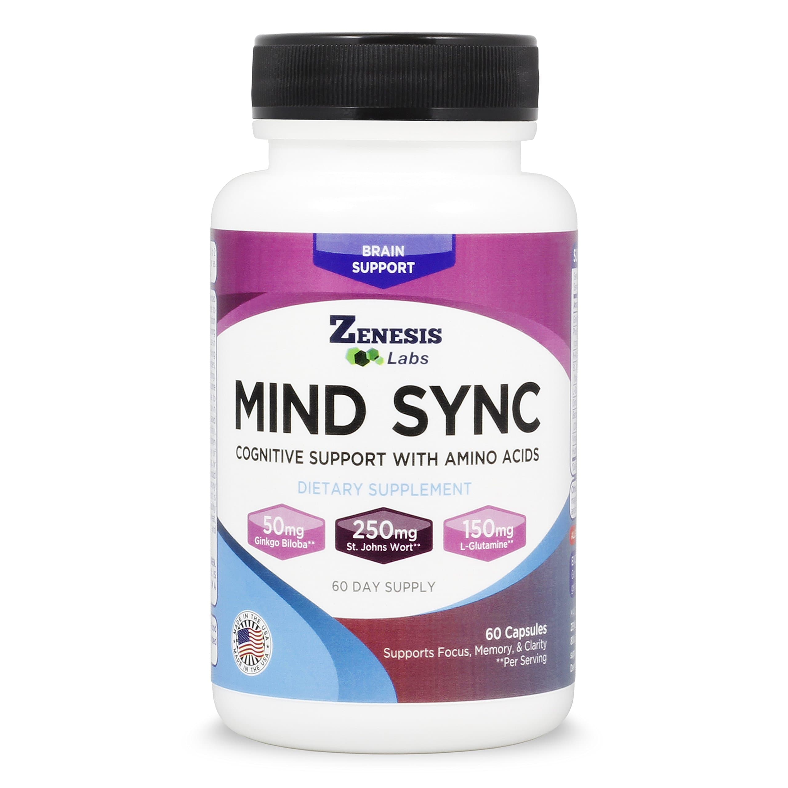 Zenesis LabsMind SYNC - 60 Capsules with Ginkgo Biloba, St John's Wart & L-Glutamine - Please Read Reviews