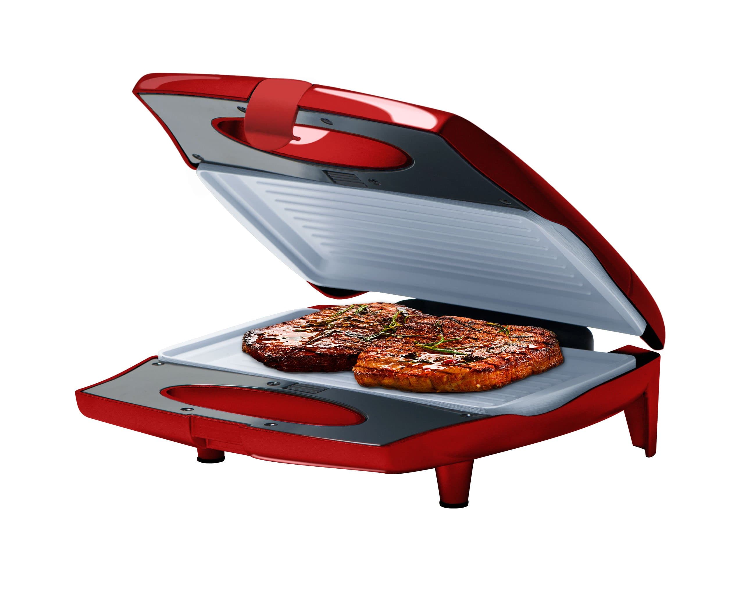 Big Boss 9287 Red 7-Piece Ceramic Grill Set with 3-Interchangeable Non-Stick Cooking Plates, Grill, Waffle and Sandwich