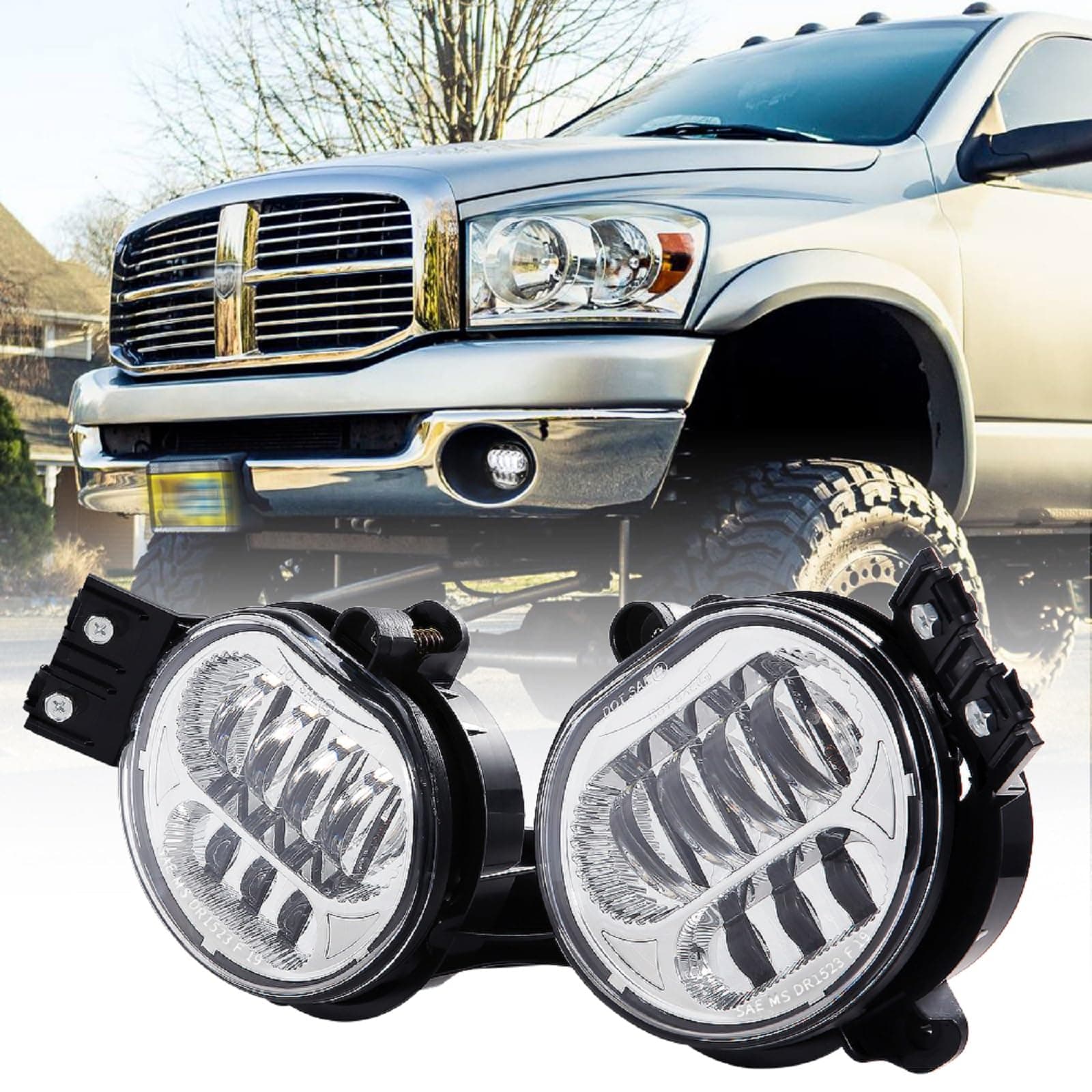 BICYACO New Version LED Fog Light Compatible with Dodge Ram 1500 2002-2008 Dodge Ram 2500/3500 Pickup Truck 2003 2004 2005 2006 2007 2008 2009-1 Pair Chrome