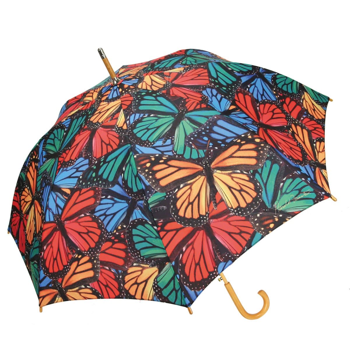 Harold Feinstein Auto Open Butterfly Mosaic Cane Umbrella, Multi-Colored, One Size