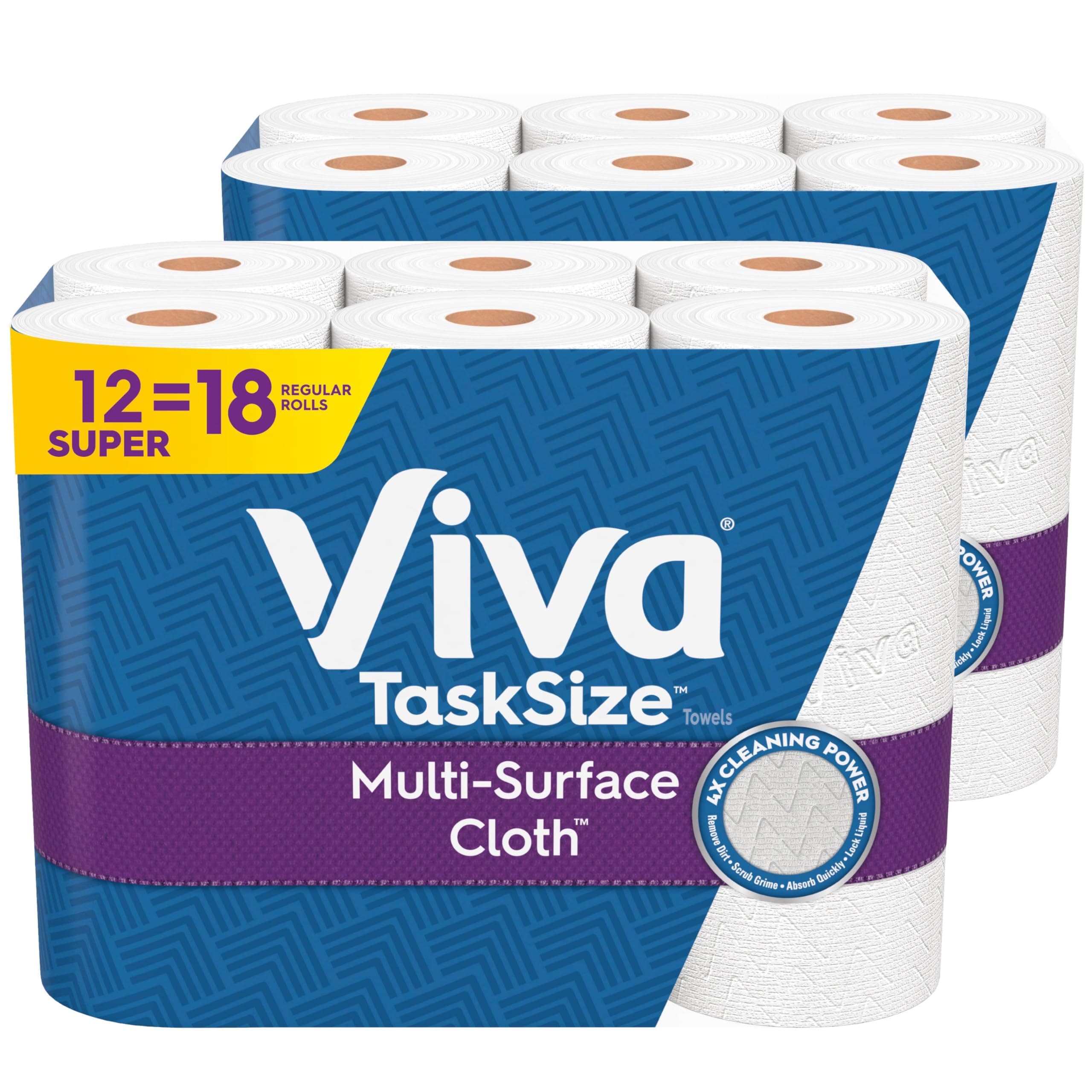 Viva Multi-Surface Cloth Paper Towels, Task Size - 12 Super Rolls (2 Packs of 6) = 18 Regular Rolls (81 Sheets Per Roll)