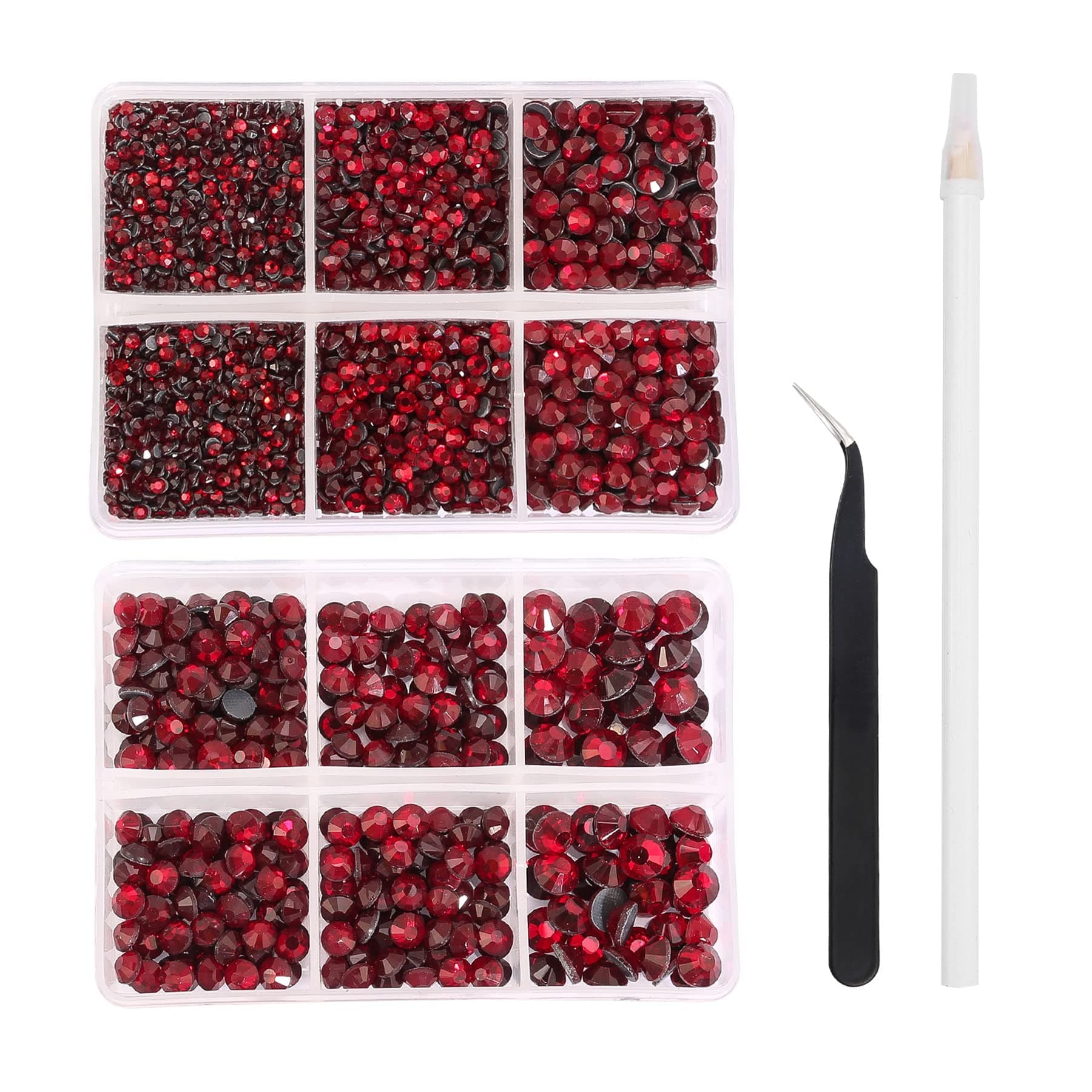 Nibiru 6616 Pieces Hotfix Rhinestones 5 Mixed Sizse Flat Back Crystal Round Glass Gems with Tweezers and Picking Rhinestones Pen(Siam)