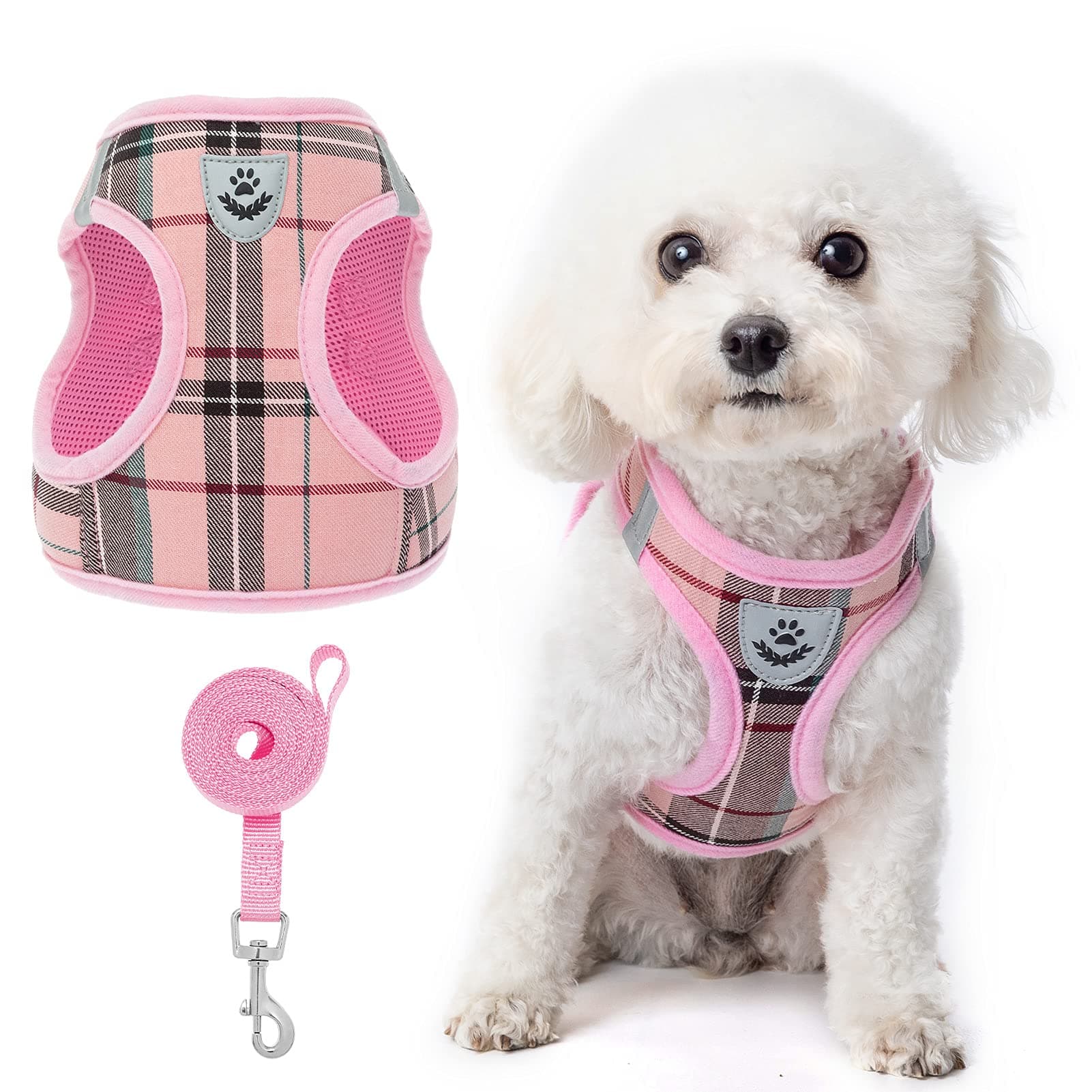 KOOLTAIL Classic Plaid Dog Harness and Leash Set for Small Dogs, Breathable Material with Reflective Design, Adjustable & Comfortable Harness for Outdoor Walking