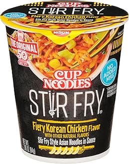 Nissin Cup Noodles Stir Fry Noodles in Sauce, Fiery Chicken, 2.96 Ounce (Pack of 6)
