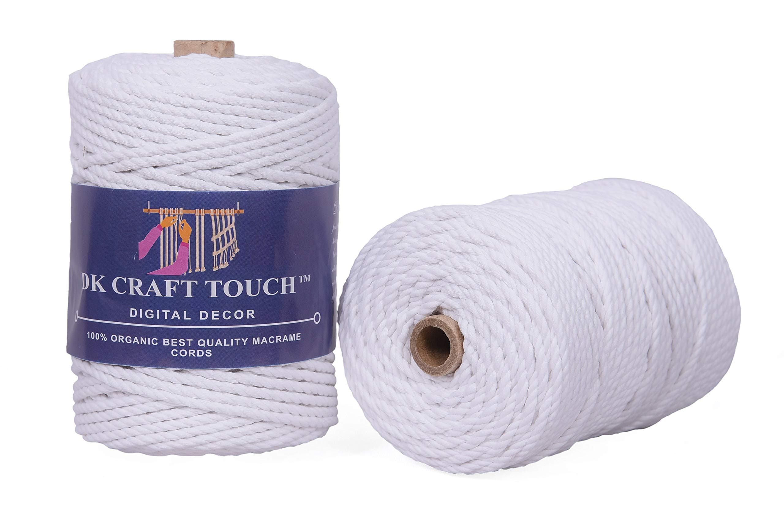 DK Craft Touch 2mm (100 Metre) Pure White Macrame Cotton Cord/Rope for Craft Work,Plant Hanger Ropes