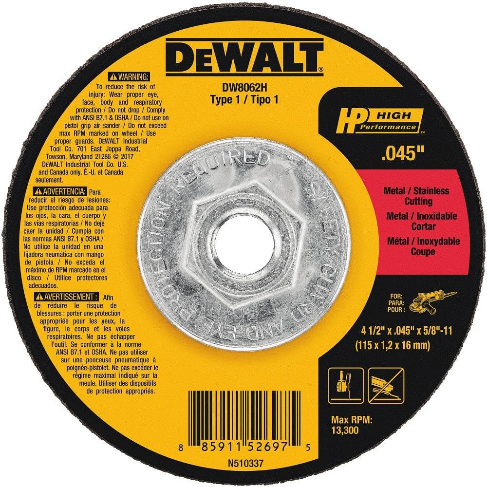 DW8062H 4-1/2" X .045" X 5/8"-11 HP Type 1 Cutting Wheel