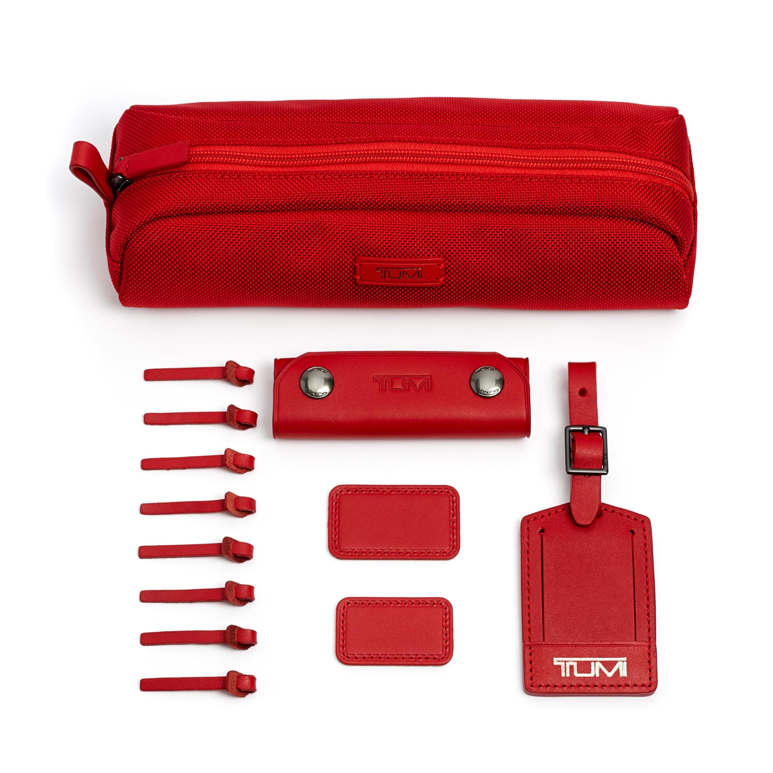 Accents Kit - Includes 2 Leather Monogram Patches, 1 Leather Luggage Handle Wrap, 1 Luggage Tag & 8 Leather Zipper Pulls - Cherry