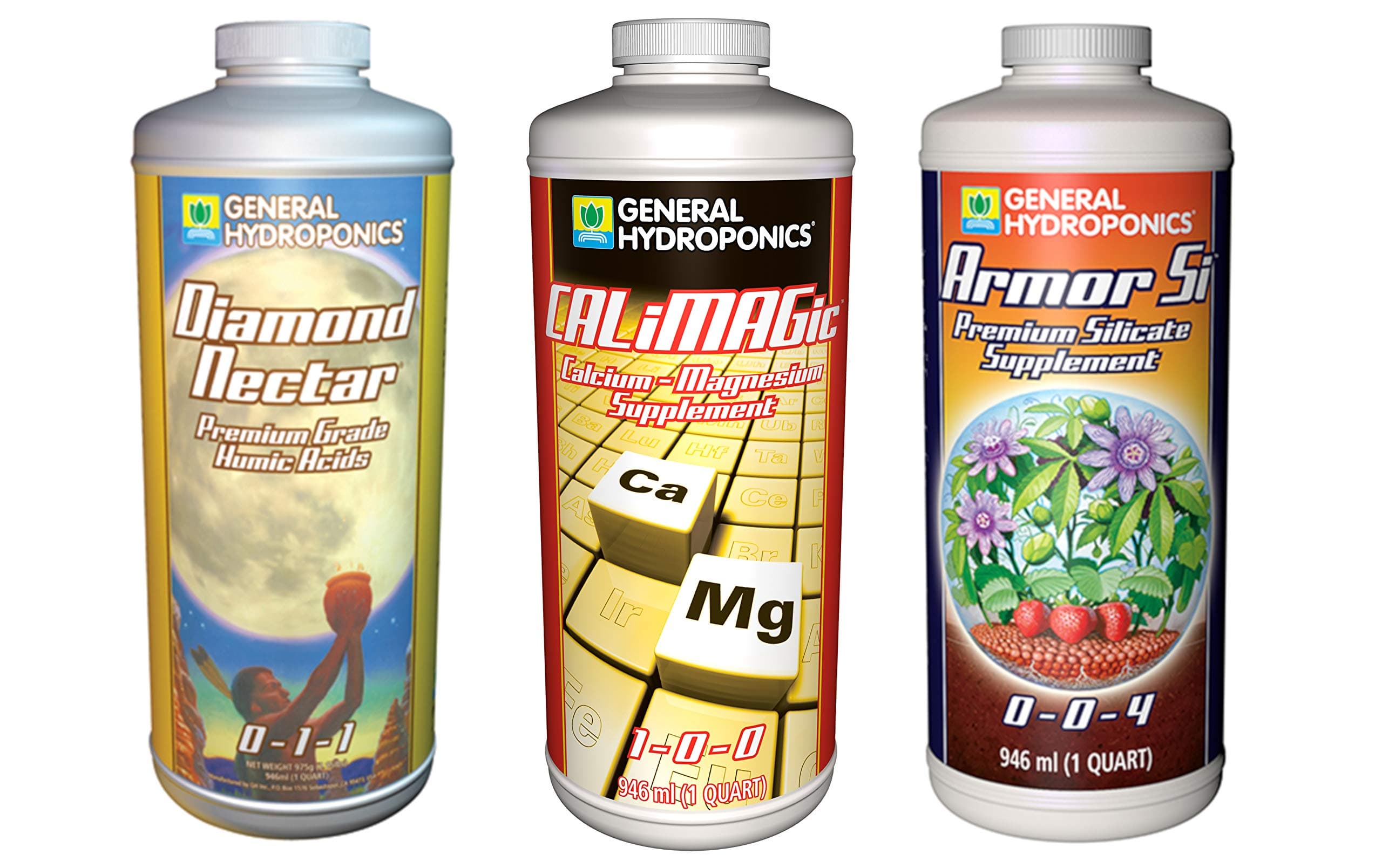 General Hydroponics Armor Si, Diamond Nectar, & Calimagic Quart Combo