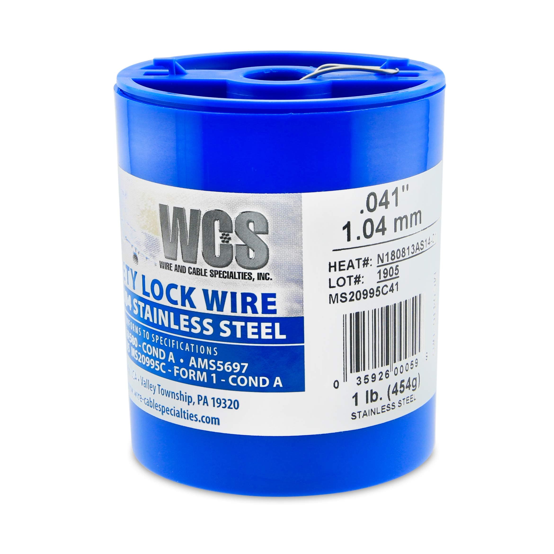 WCS WIRE AND CABLE SPECIALTIES, INC. MC0410-1#D .041" Safety Lockwire (MS20995C41 1.04 mm, 1 lb 0.45 kg Disp, appx 221 ft 30 m)