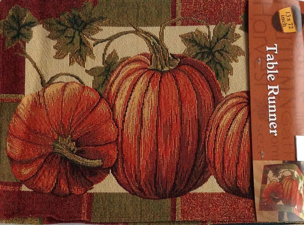 Pumpkin Tapestry Table Runner 13" x 72" ~ 52% Cotton, 48% Polyester Fall Thanksgiving