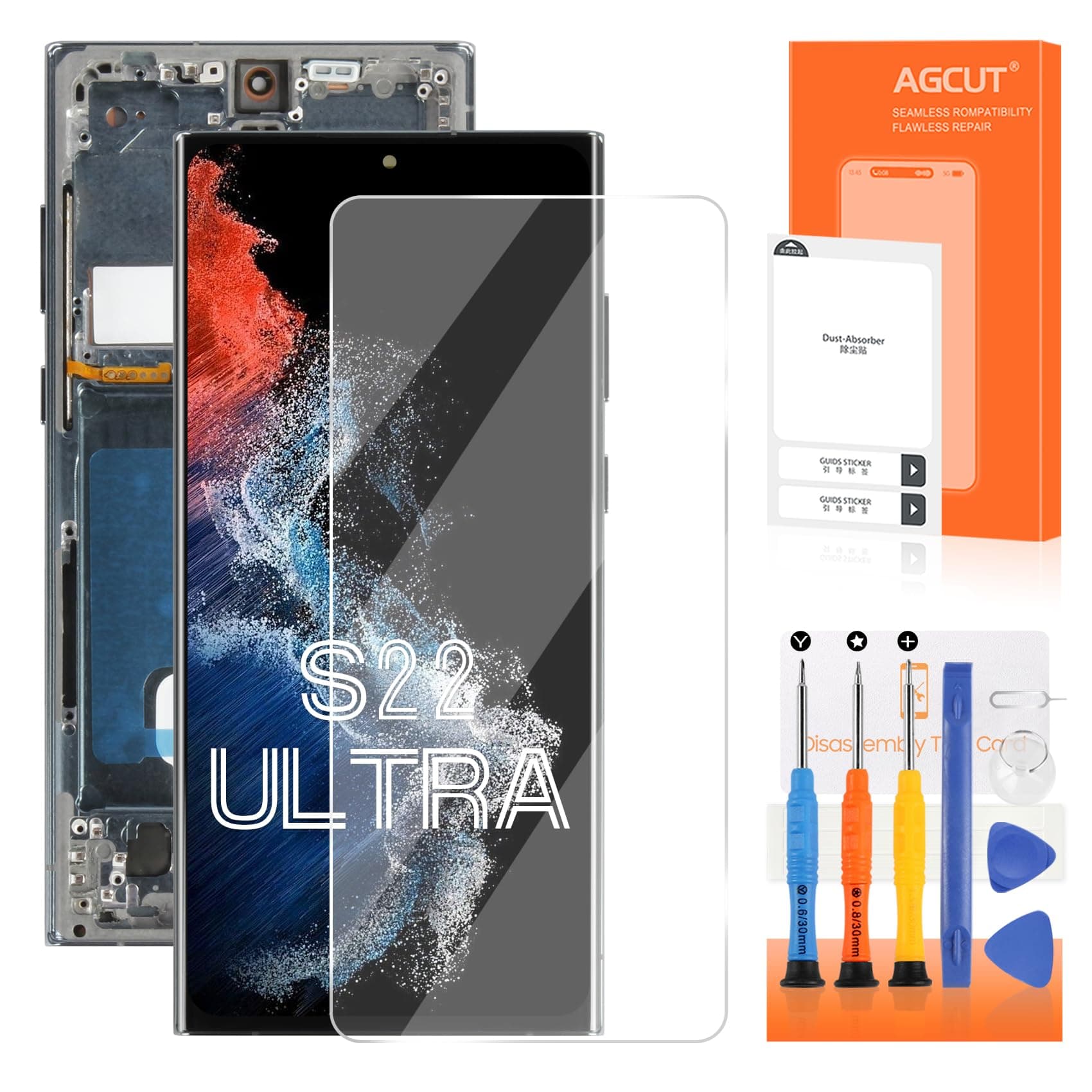 OLED for Samsung Galaxy S22 Ultra Screen Replacement for Samsung S22 Ultra LCD Display SM-S908B SM-S908U LCD Digitizer Touch Screen Assembly Green with Frame(US Version,Support Fingerprint)