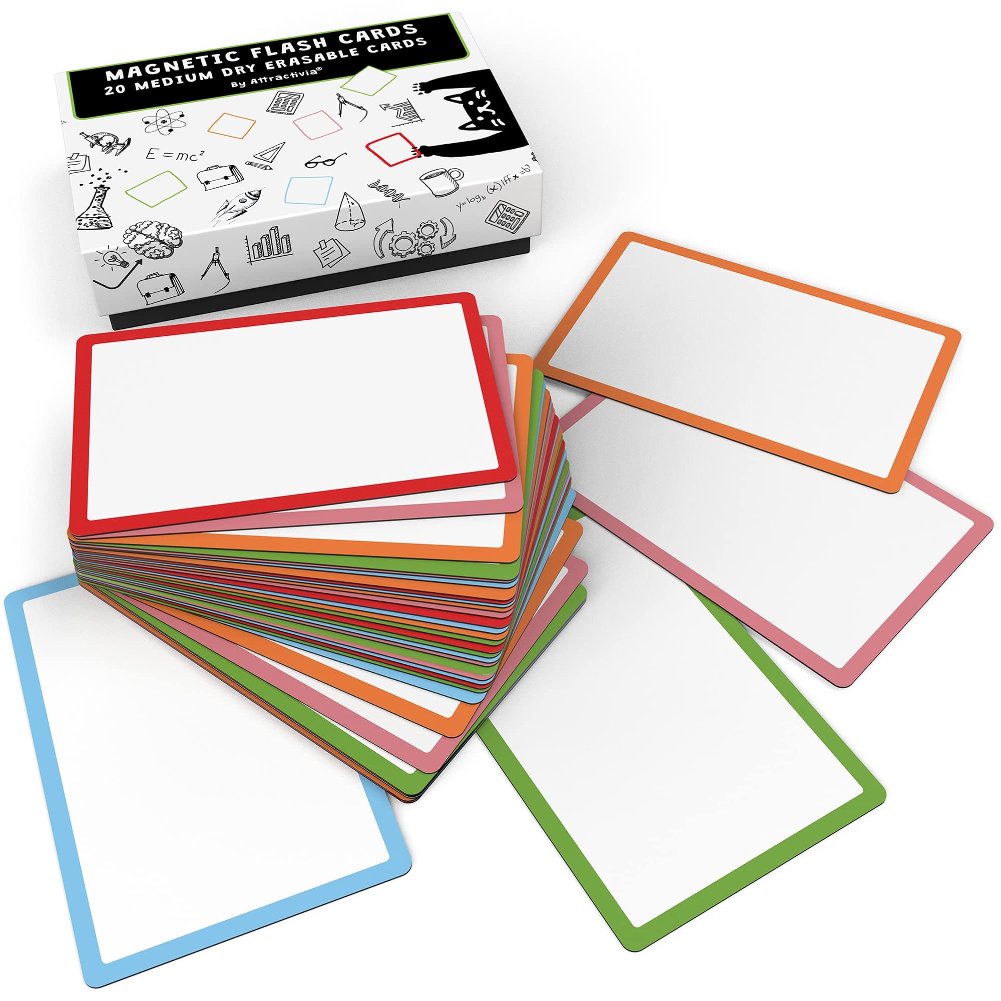 3.7 x 2.8 in Magnetic Medium Blank Cards with Color Borders, Dry Erase Whiteboard Magnets, 20-Pack, Multipurpose White Erasable Labels to Write On for Office, Education, Home