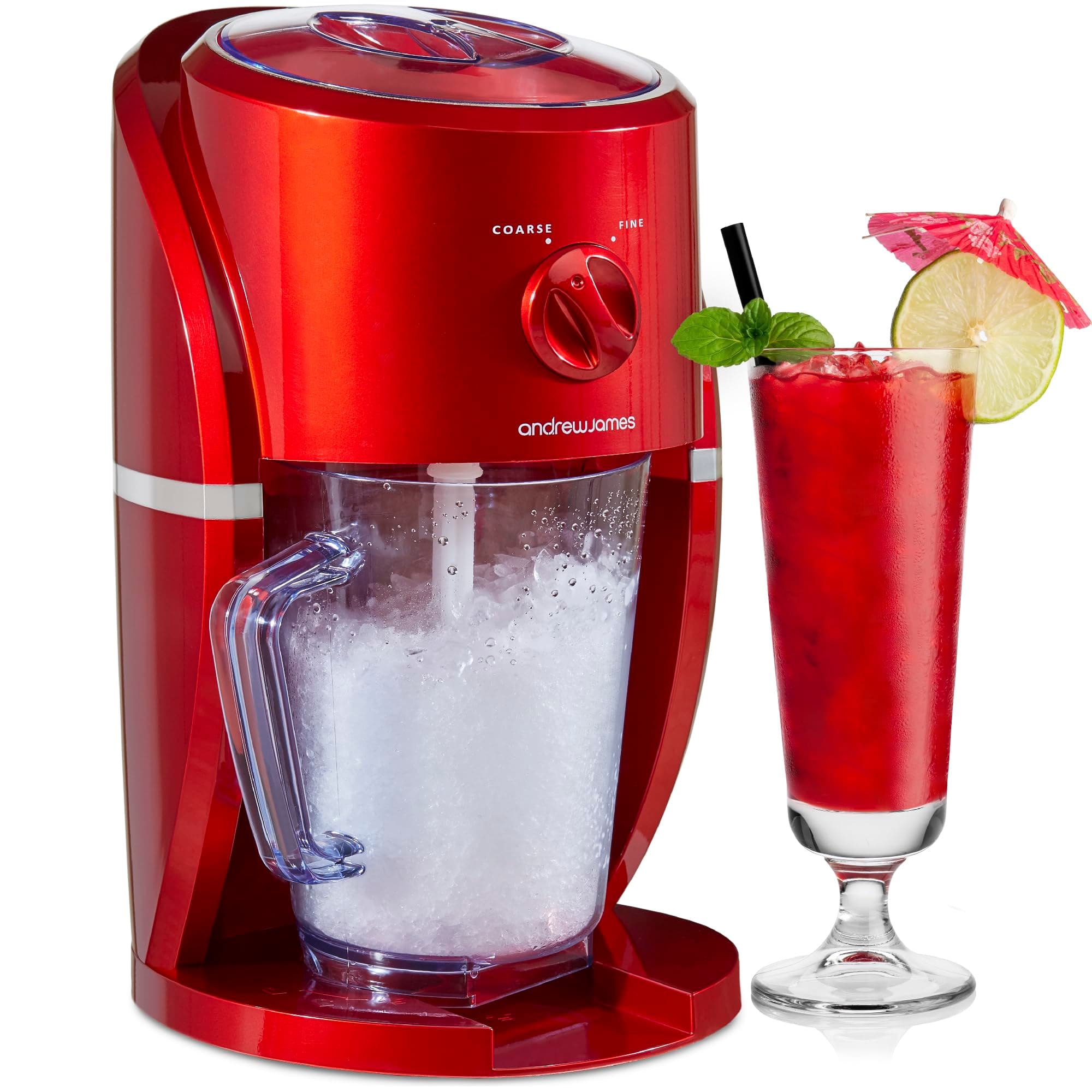 Ice Crusher Slush Machine | Electric Crushed Ice Maker for Slushies Cocktails & Smoothies for Home Use | Stylish Retro Design | 1L BPA Free Plastic Jug & Built in Stirrer | 25W | Red
