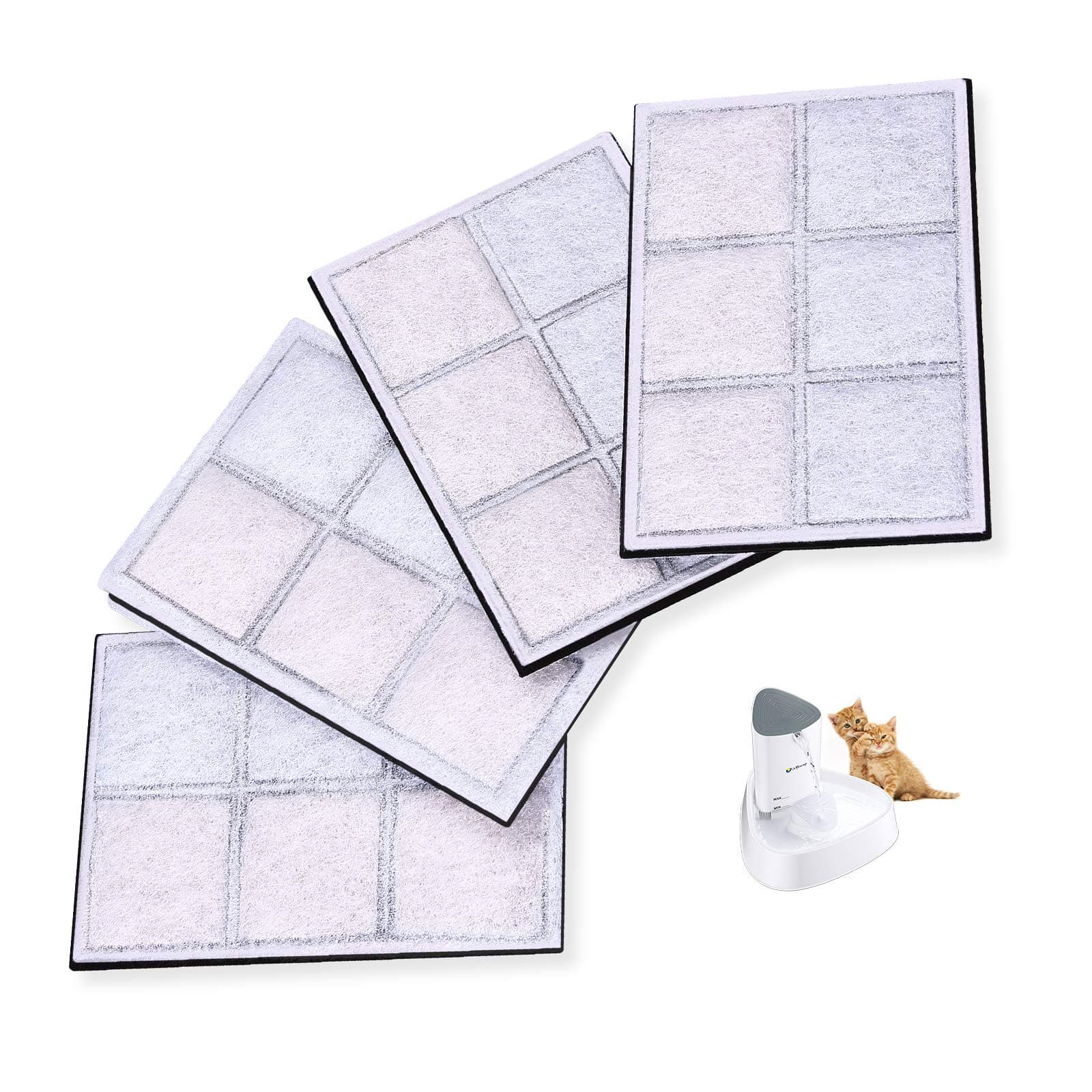 isYoung 4 PCS Replacement Filters Compatible Adjustable LED Pet Drinking Fountain, Premium Activated Carbon Filters Keeping Water Clear and Tasty