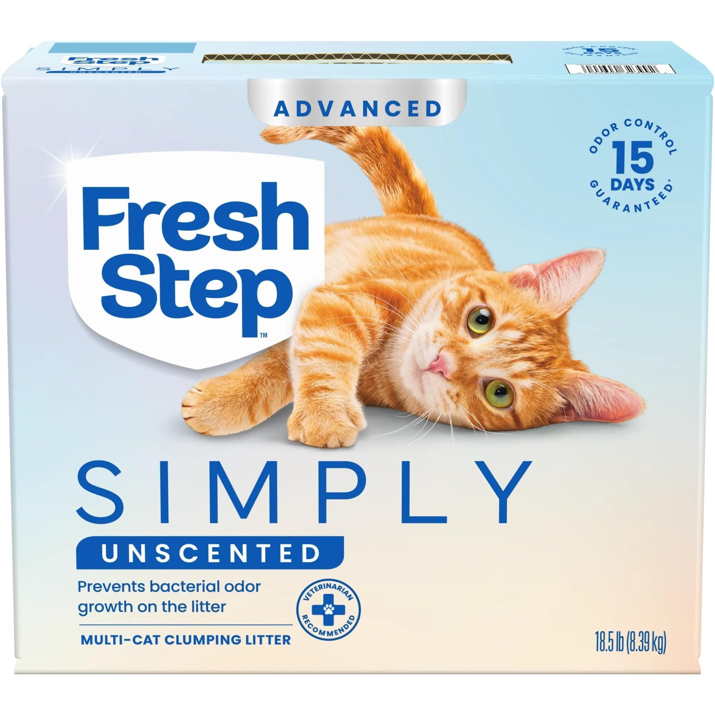 Advanced Simply Unscented Multi Cat Clumping Cat Litter, Low Dust, Odor Control with Activated Charcoal Tech, Compatible in Automatic Litter Boxes, 18.5 lb.