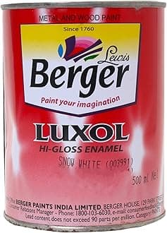 Berger Luxol Hi-Gloss Enamel | White | 500ml Mirror-Like Finish | Tough & Durable Oil-Based Paint for Wood, Metal & Masonry | Interior & Exterior Use | Weather Resistant | Green Pro Certified