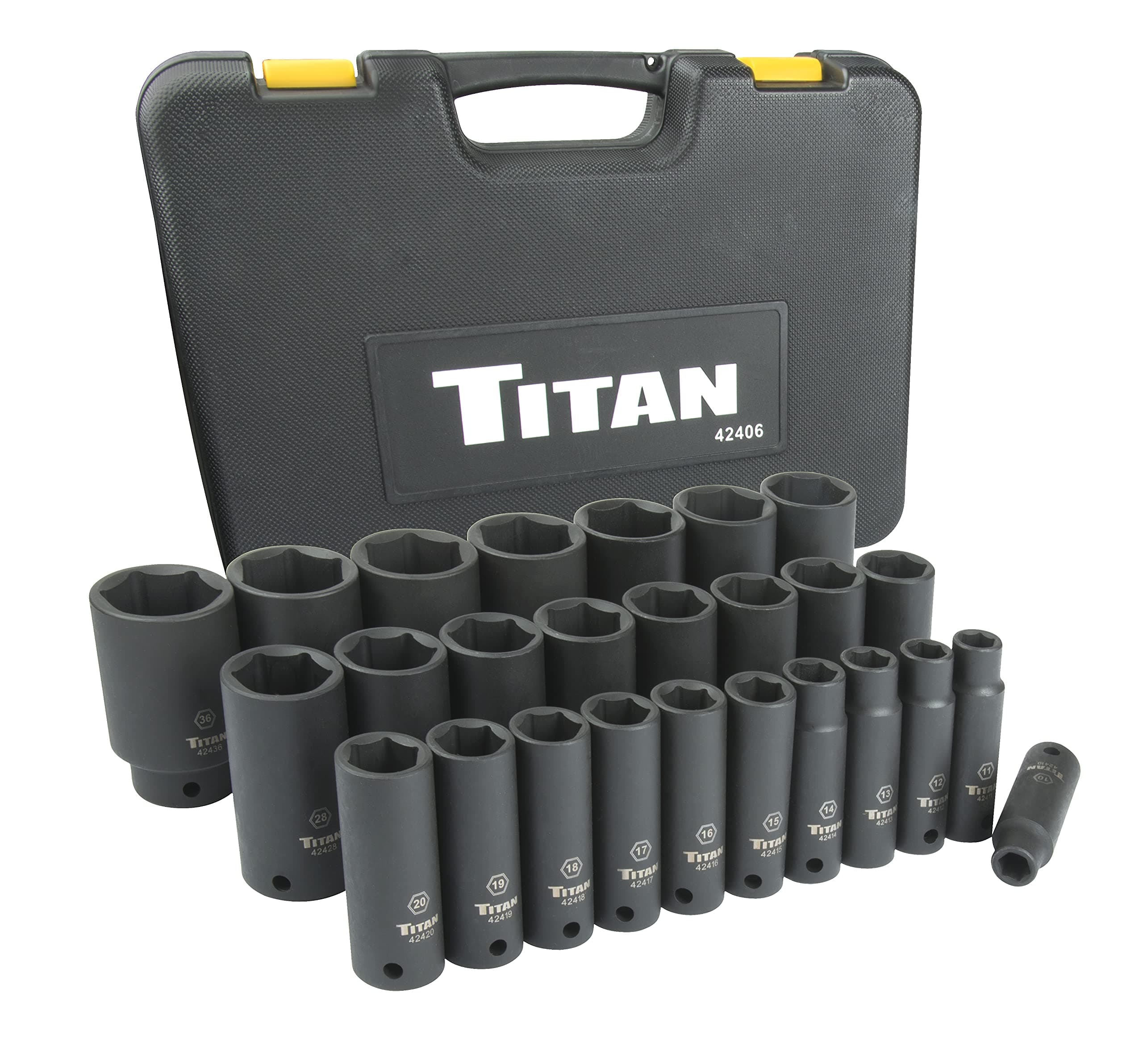 Titan42406 26-Piece 1/2" Drive Metric Deep Impact Socket Set
