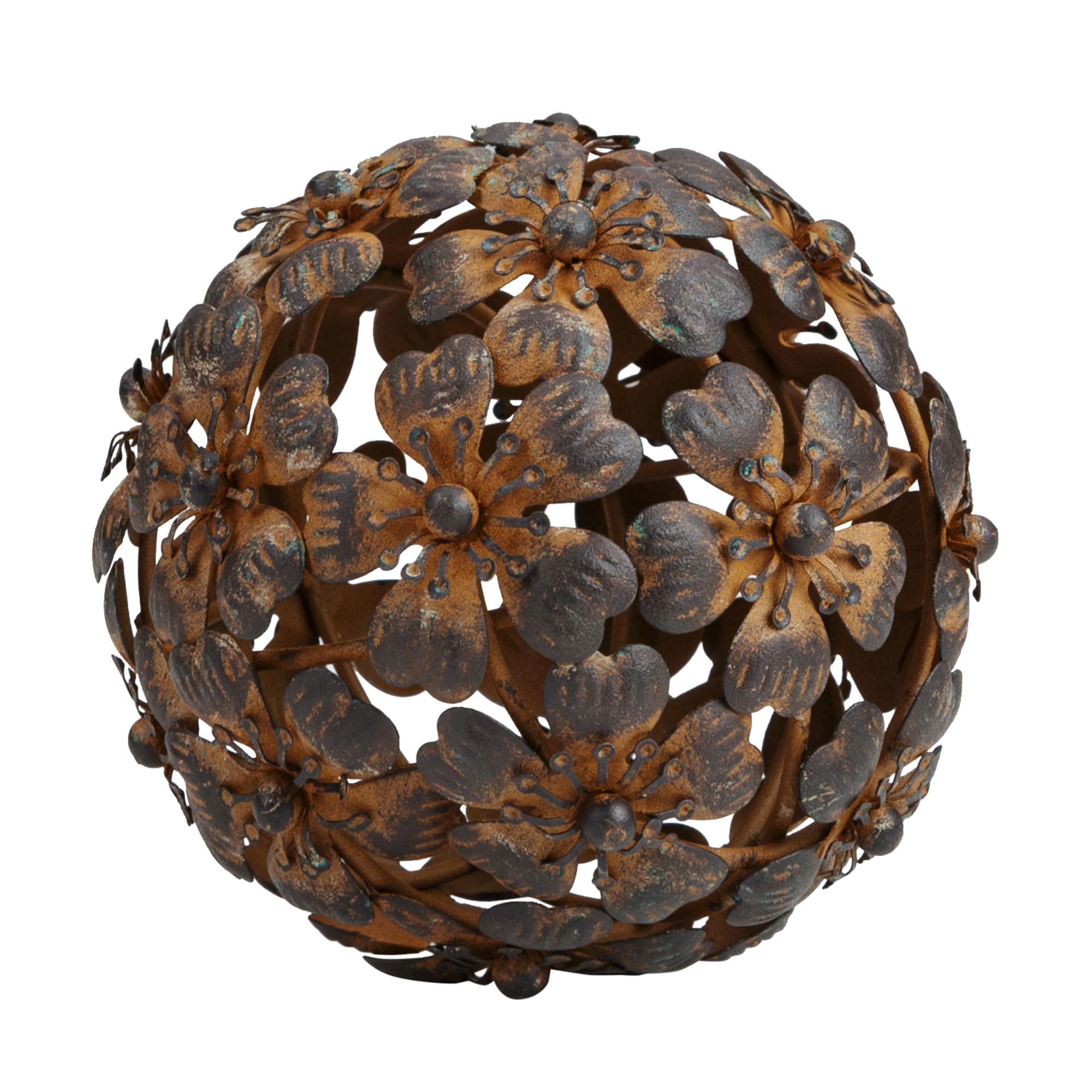 Everydecor Antique Rusty Metal Flower Decorative Sphere