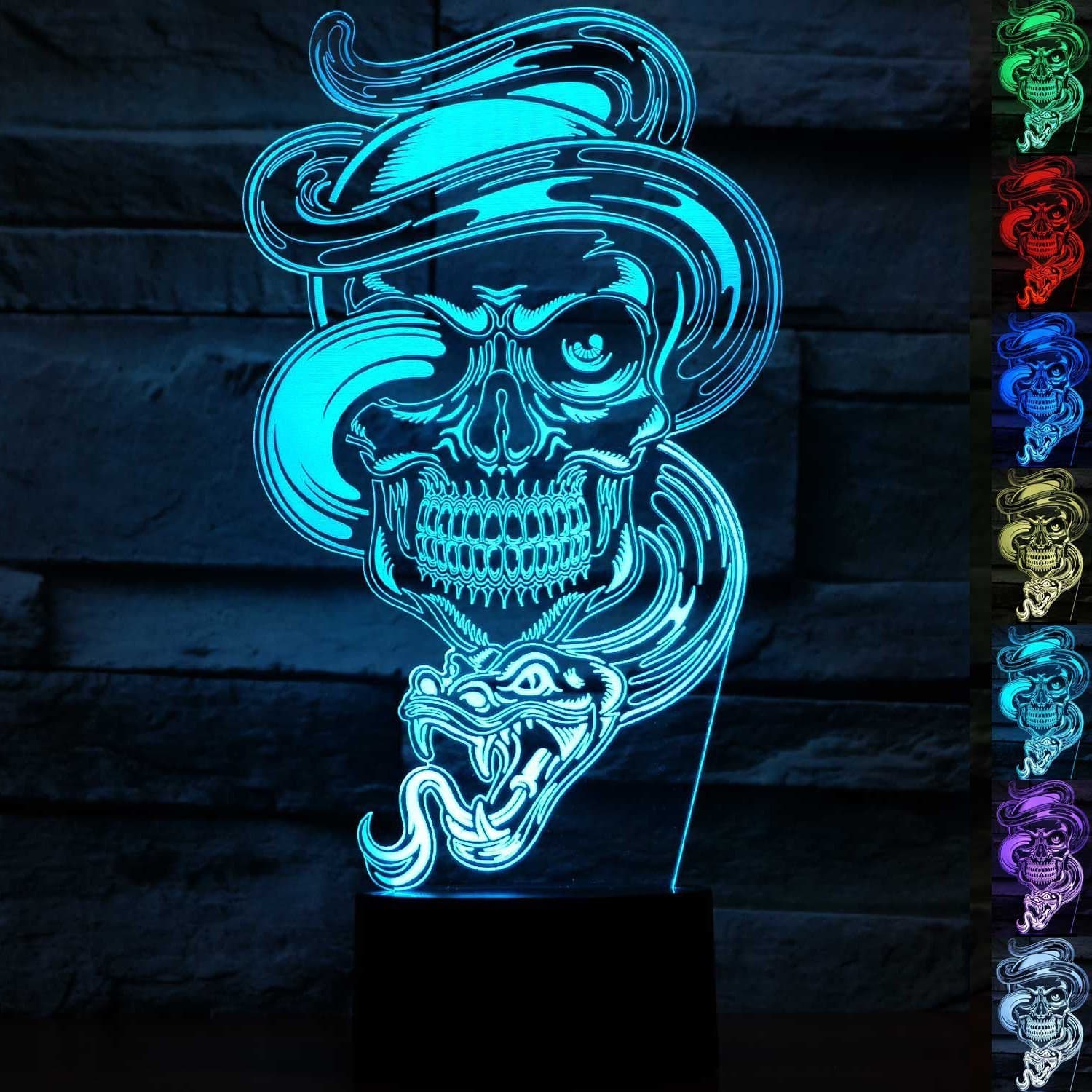 3D Illusion Ghost Skull Night Light Lamp,7 Colors Gradual Changing Touch Switch USB Table Lamp for Halloween Gifts or Home Decor.