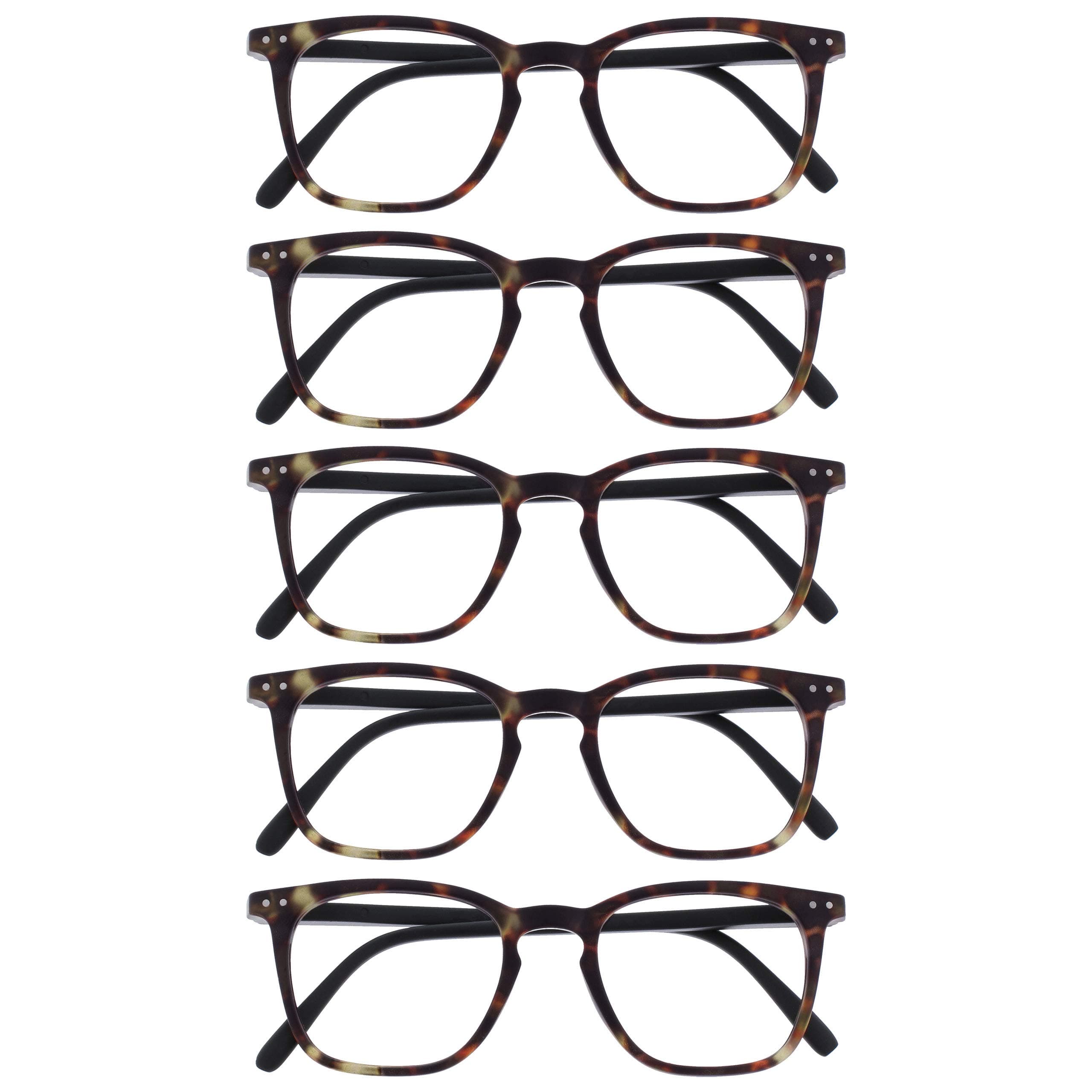 OPULIZEOPULIZE Bex Reading Glasses 5 Pack Large Square Cool Designer Matt Brown Tortoiseshel Frame Spring Hinges Scratch Resistant Mens Womens RRRRR64-2 +2.50