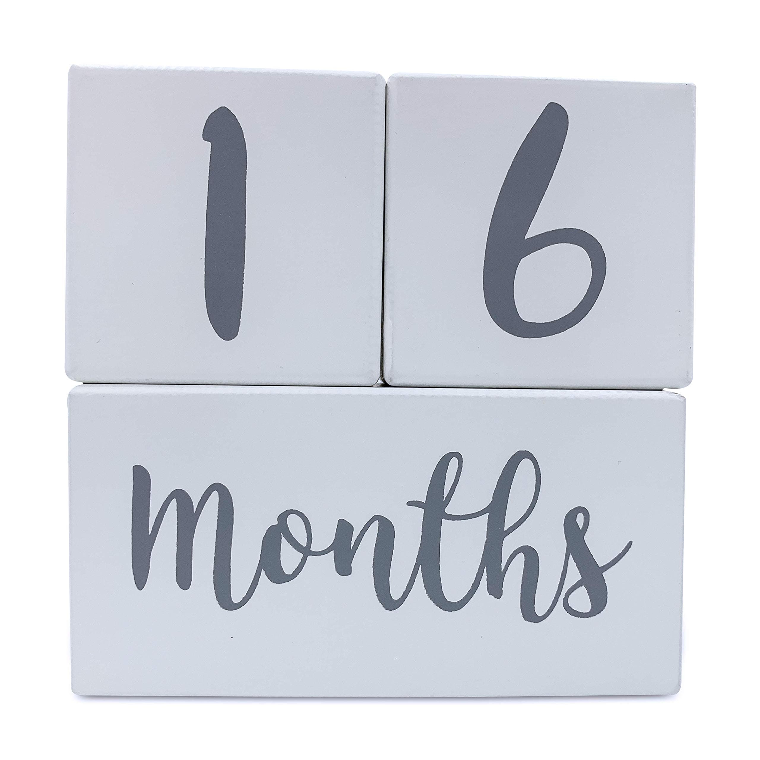 Baby Milestone Blocks 3 Piece Premium Solid Wood Age Block Set Perfect Baby Shower Gift Keepsake for Photo Sharing Pregnancy Baby Newborn Toddler Weekly Monthly Yearly Age Boys Girls Photo Props