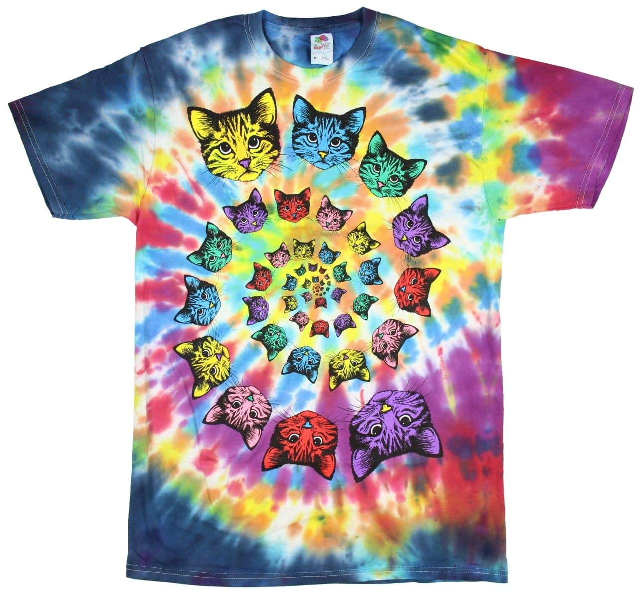 Catopia Tie Dye Kitty Cat Graphic T-Shirt - Large,Multicoloured