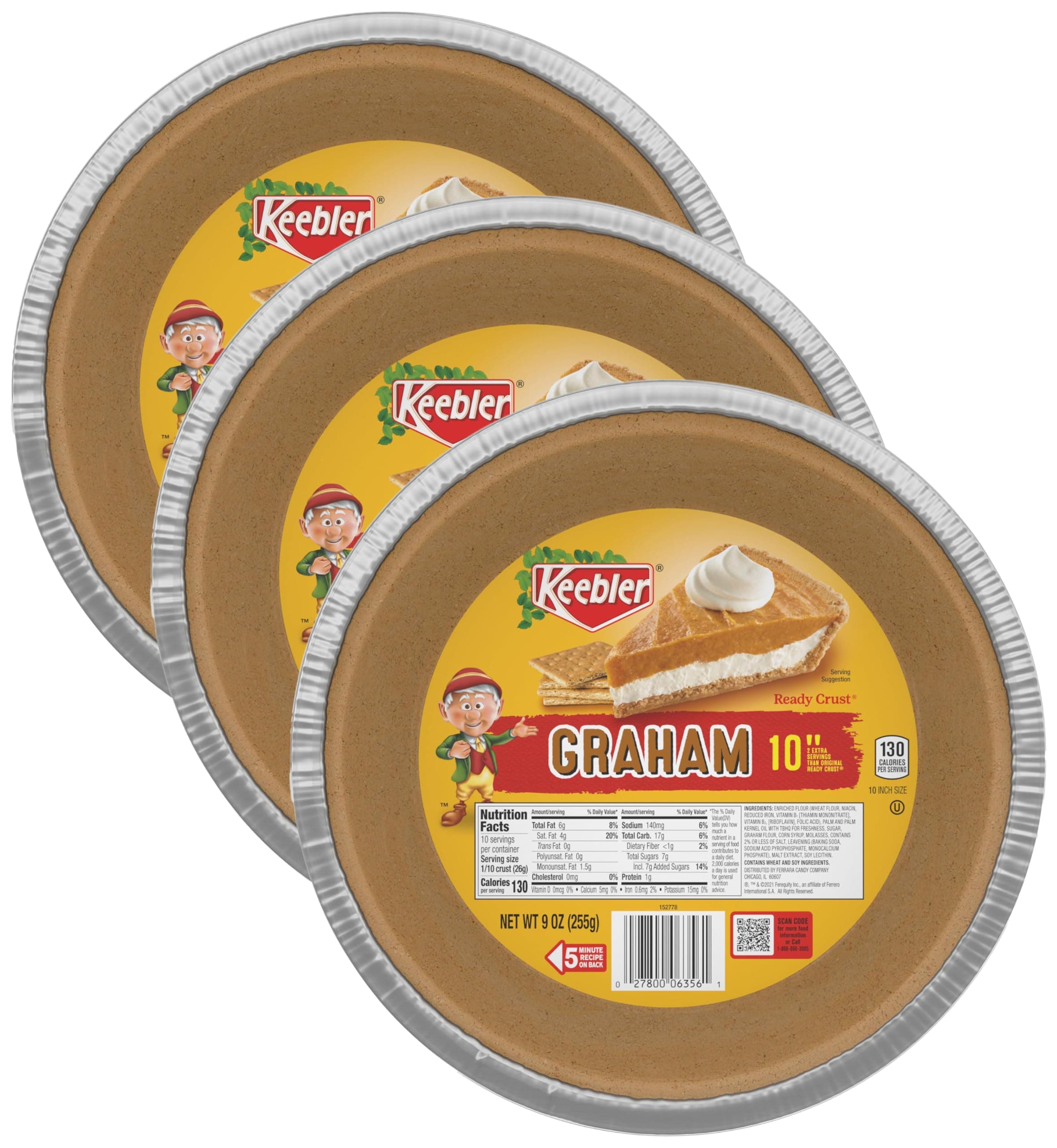 Keebler Ready Pie Crust, Graham Cracker, 10 In. (Pack of 3)