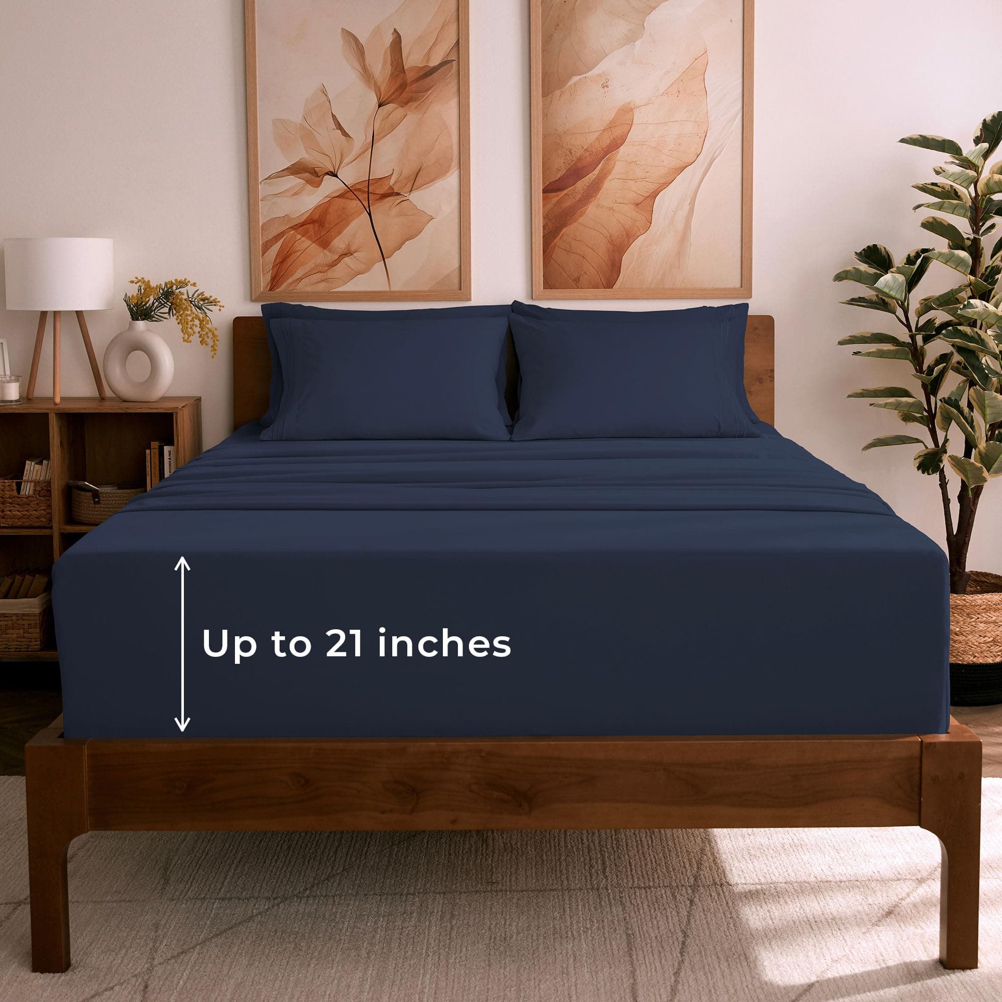 Mellanni Full Sheet Set - 6-Piece Iconic Collection Bedding, (Including 4 Pillowcases), 21-Inch Extra Deep Pocket, Easy Care, Ultra Soft, Cooling Sheets, Brushed Microfiber - Navy Blue