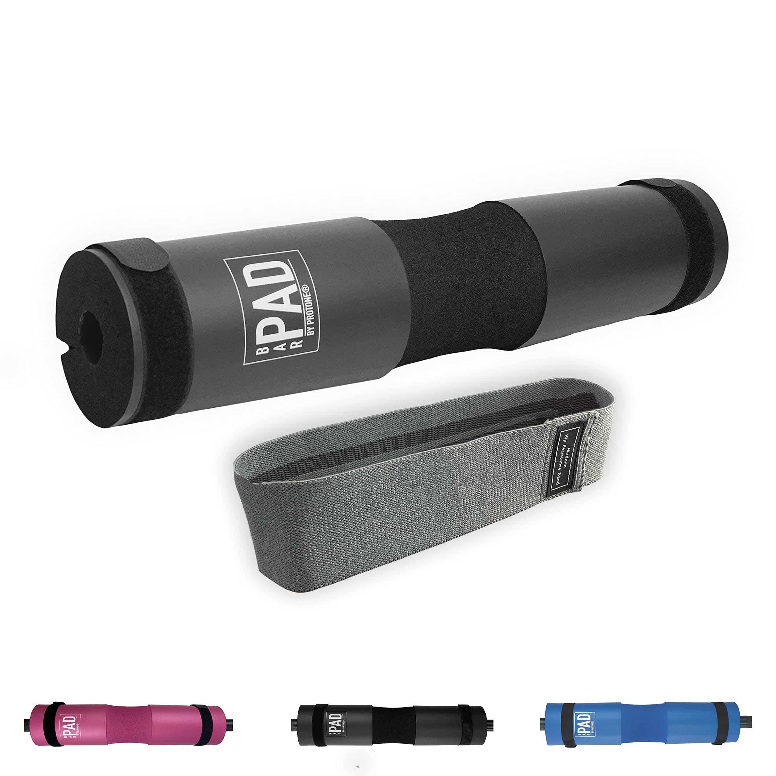 PROTONE barbell pad/squat pad with ADDED glute band set - foam support sleeve for olympic barbell up to 28mm diameter - Hip thrust, squat