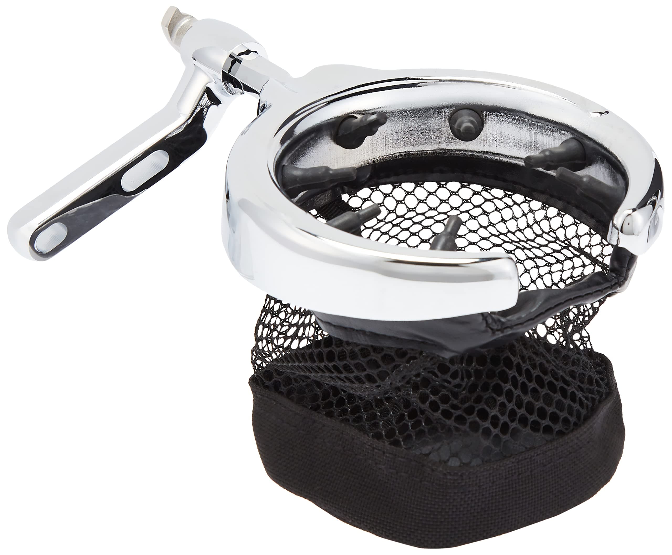 1462 Motorcycle Handlebar Accessory: Universal Drink/Cup Holder with Mesh Basket for Clutch/Brake Perch Mount, Chrome