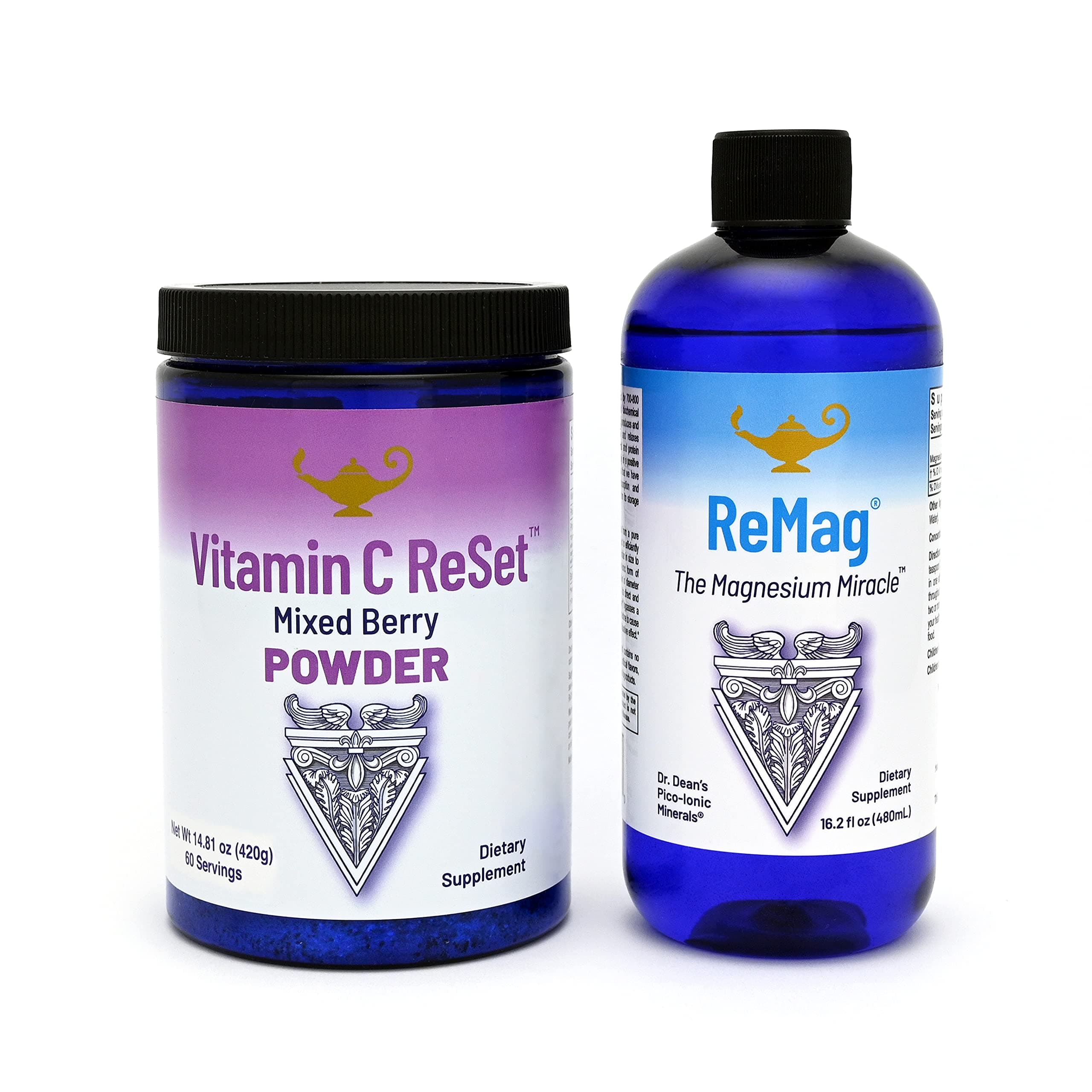 ReMag & Vitamin C Reset Bundle – Liquid Magnesium Supplement (16.2 Fl Oz) & Berry-Flavored Vitamin C Powder (14.81 Oz)