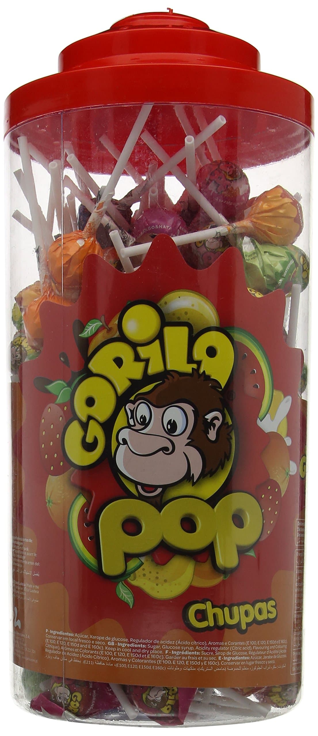 Lusiteca Gorila Pop Assorted Lollipop in Jar, 170 Pieces
