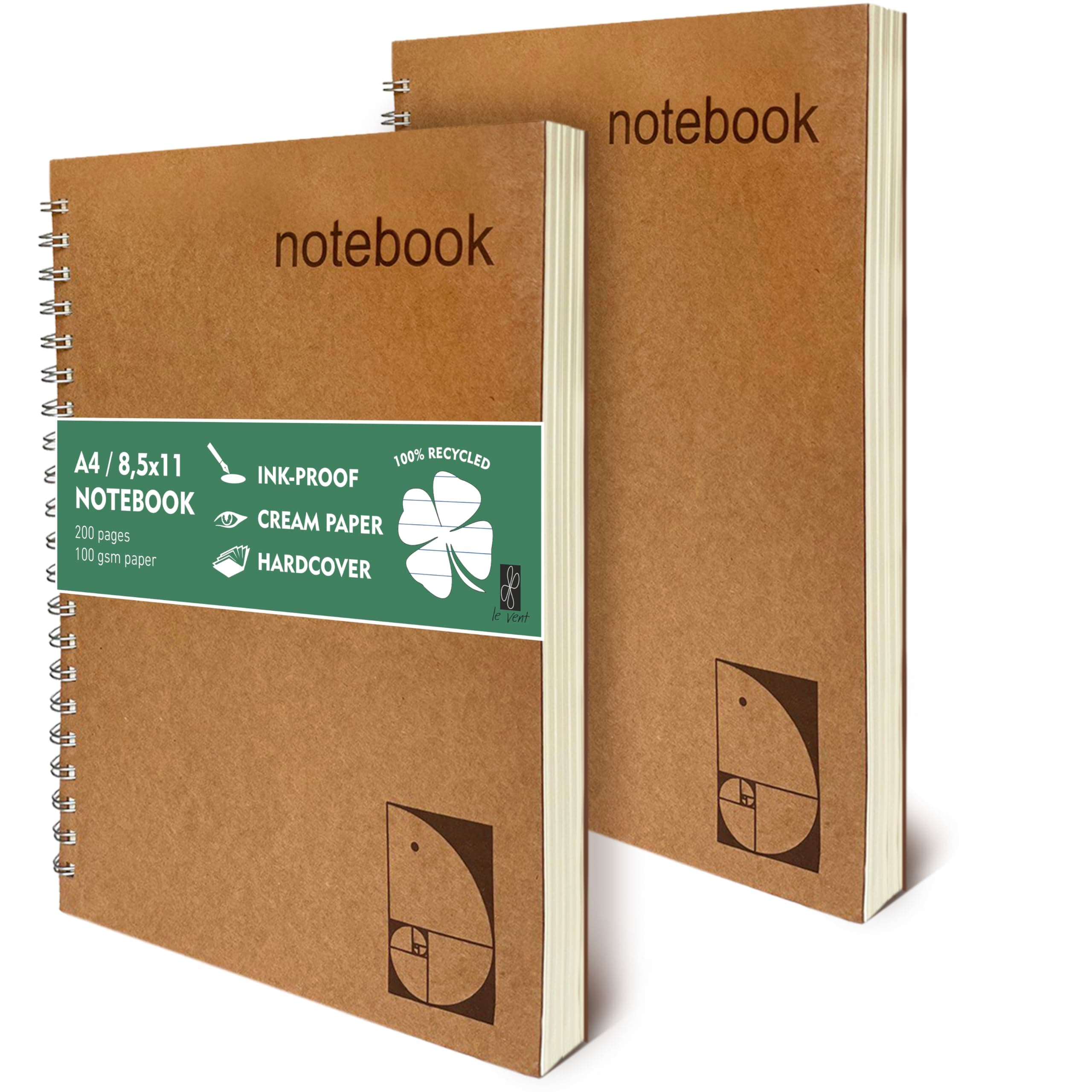 Lined Spiral Notebook 8.5 x 11 | 2 Pack 200+200 A4 Lay Flat Pages | Hardcover College Ruled Notebooks | Smooth 100gsm Ink-Proof Paper | Daily Writing Journal for Work & Study