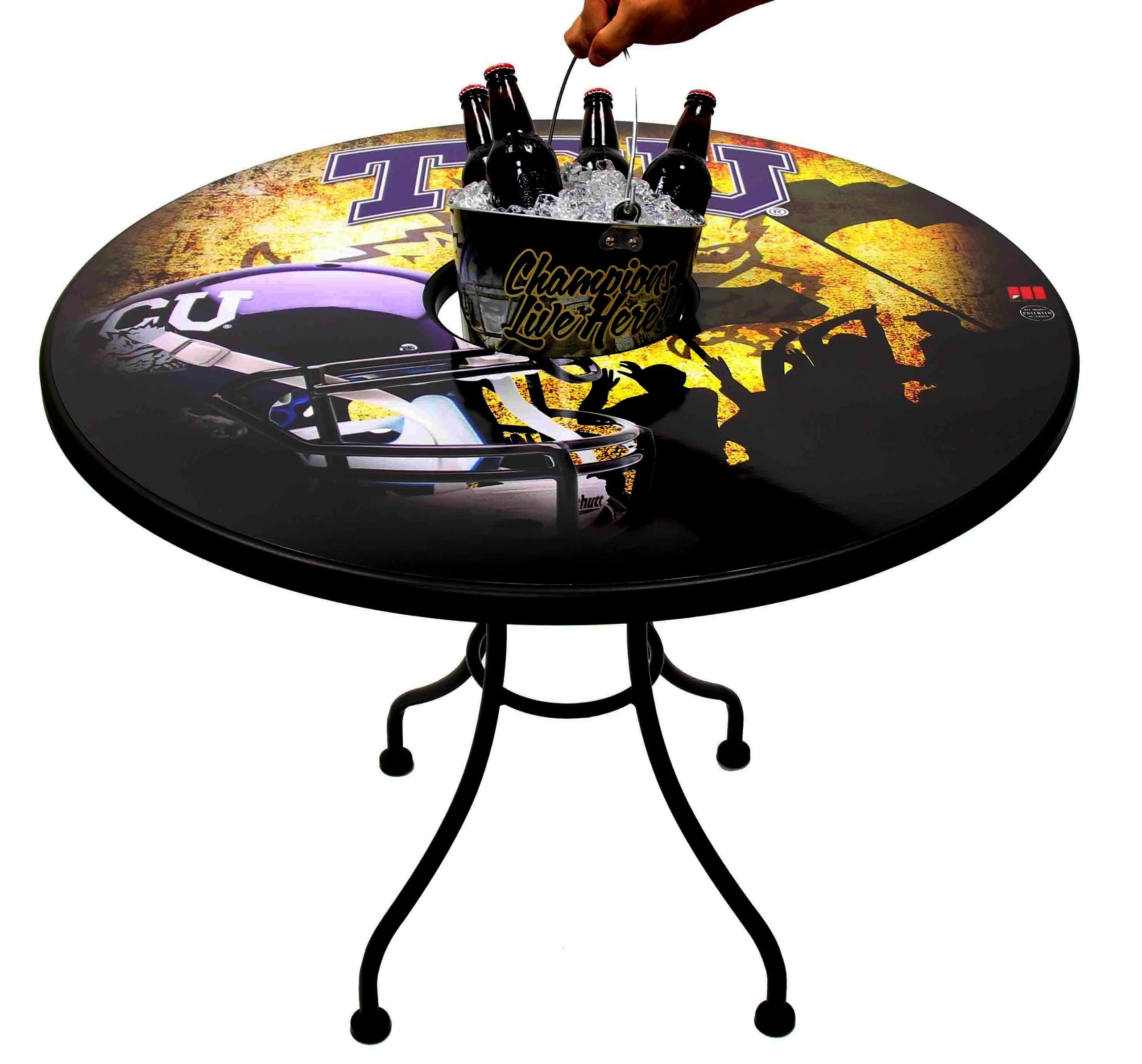 NCAA Football Solid Base Bucket Table with Magnetic Skins, 36-Inch, Black