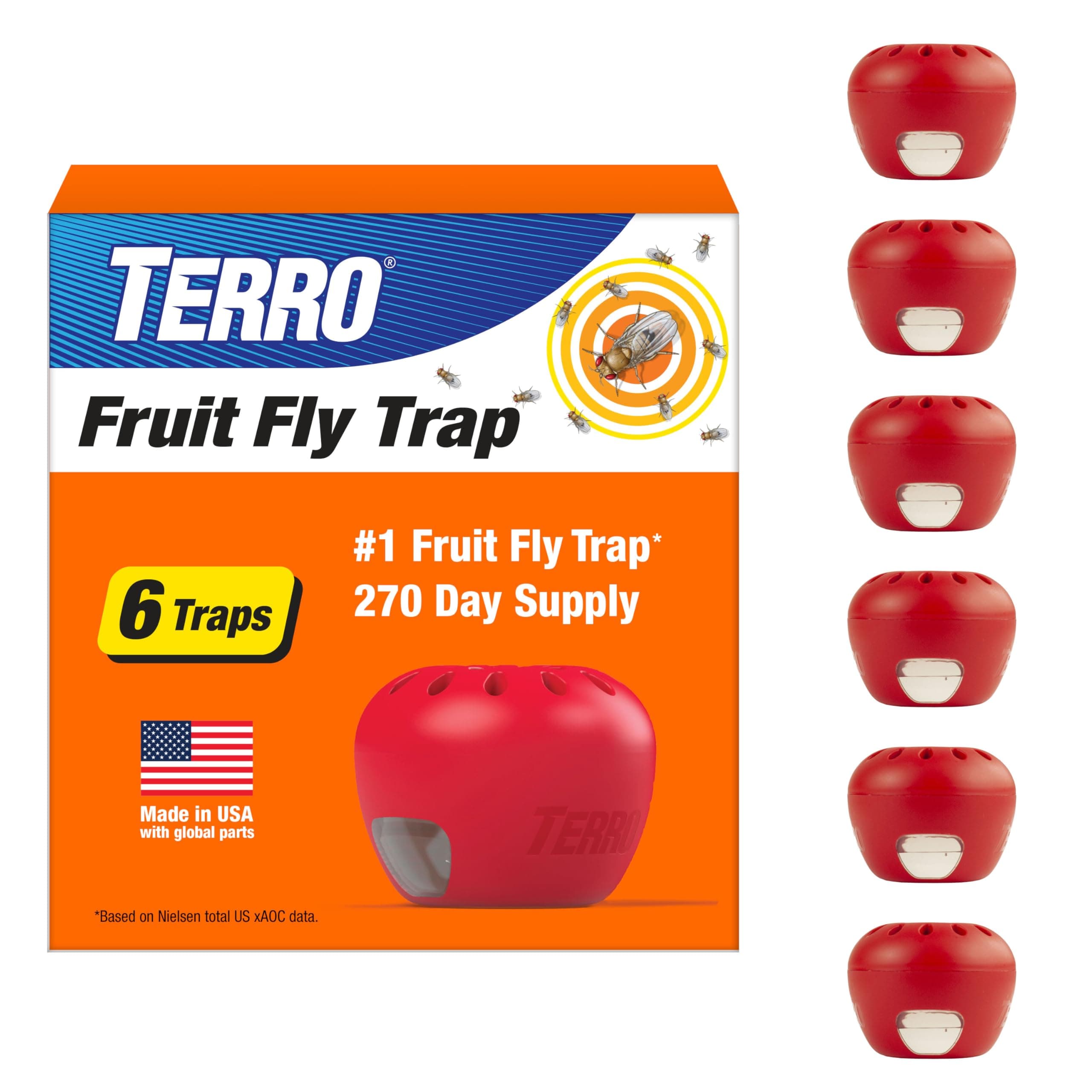 TERRO T2503-3 Ready-to-Use Indoor Fruit Fly Trap with Built in Window - 6 Traps + 270 Day Lure Supply