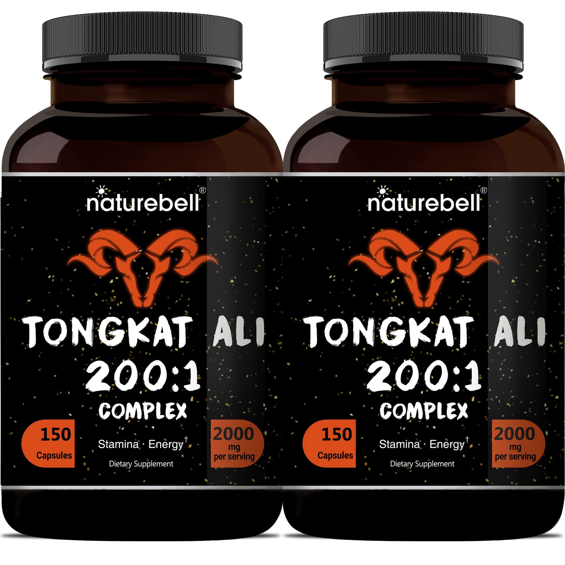 Tongkat Ali 200:1 (Longjack) Extract for Men, 2000mg Per Serving, Indonesia Origin, Eurycoma Longifolia | with Panax Ginseng for Energy, Stamina, & Male Health Support (150 Count (Pack of 2))