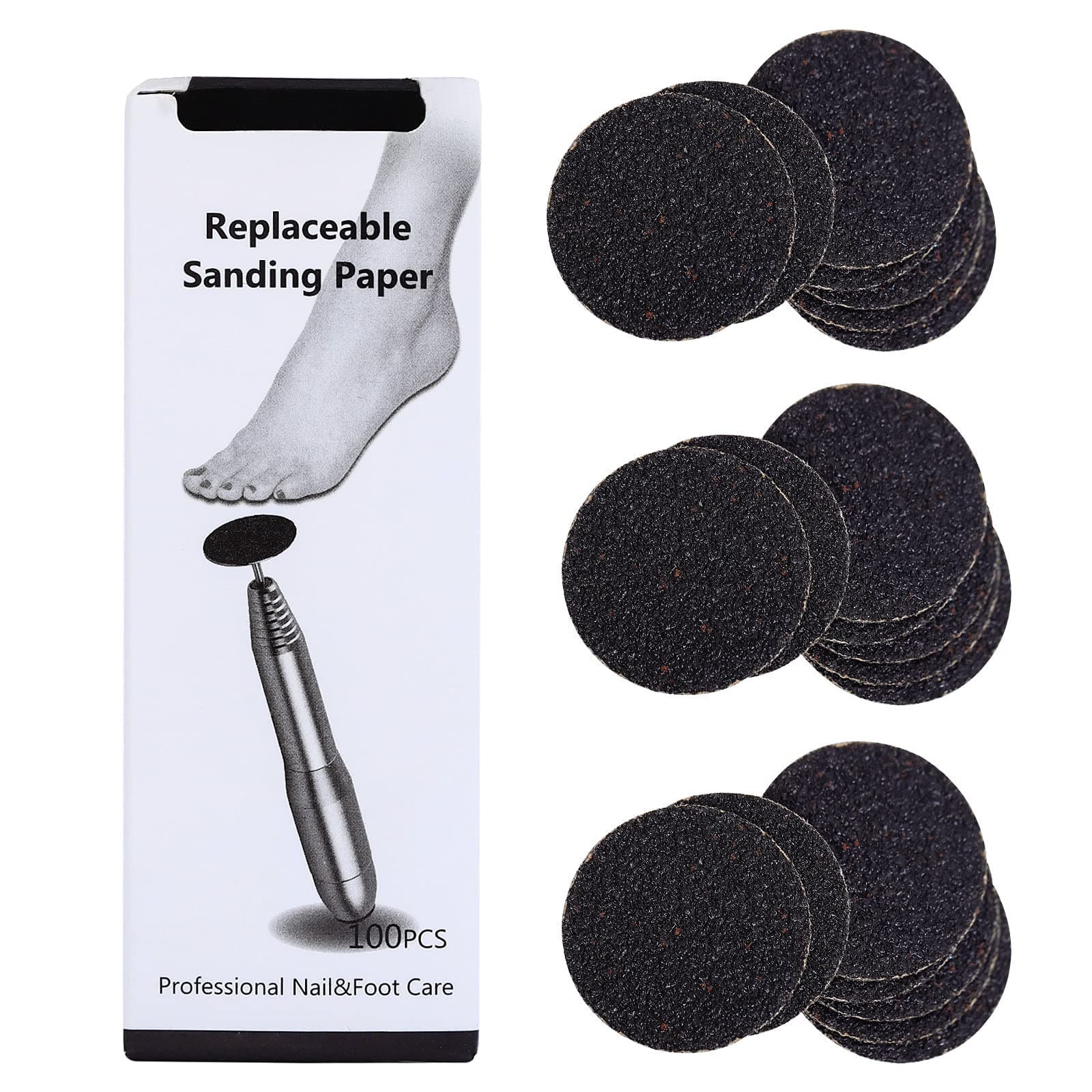 NMKL38 100 PCS Replacement Sandpaper Discs Self-Adhesive Sandpaper Disk Pads for Electric Foot File Callus Remover Tool (#120 Grit)