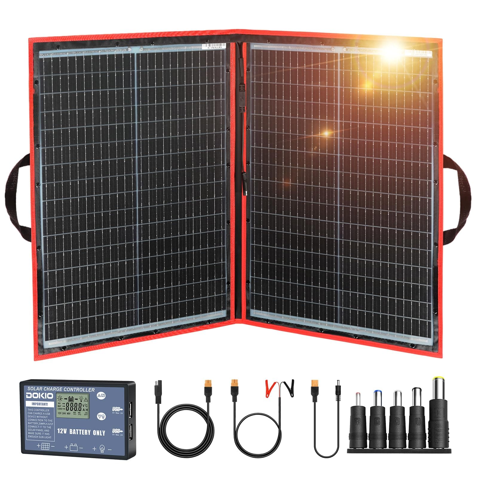 DOKIO 100 Watts 12 Volts Monocrystalline Foldable Solar Panel with Charge Controller