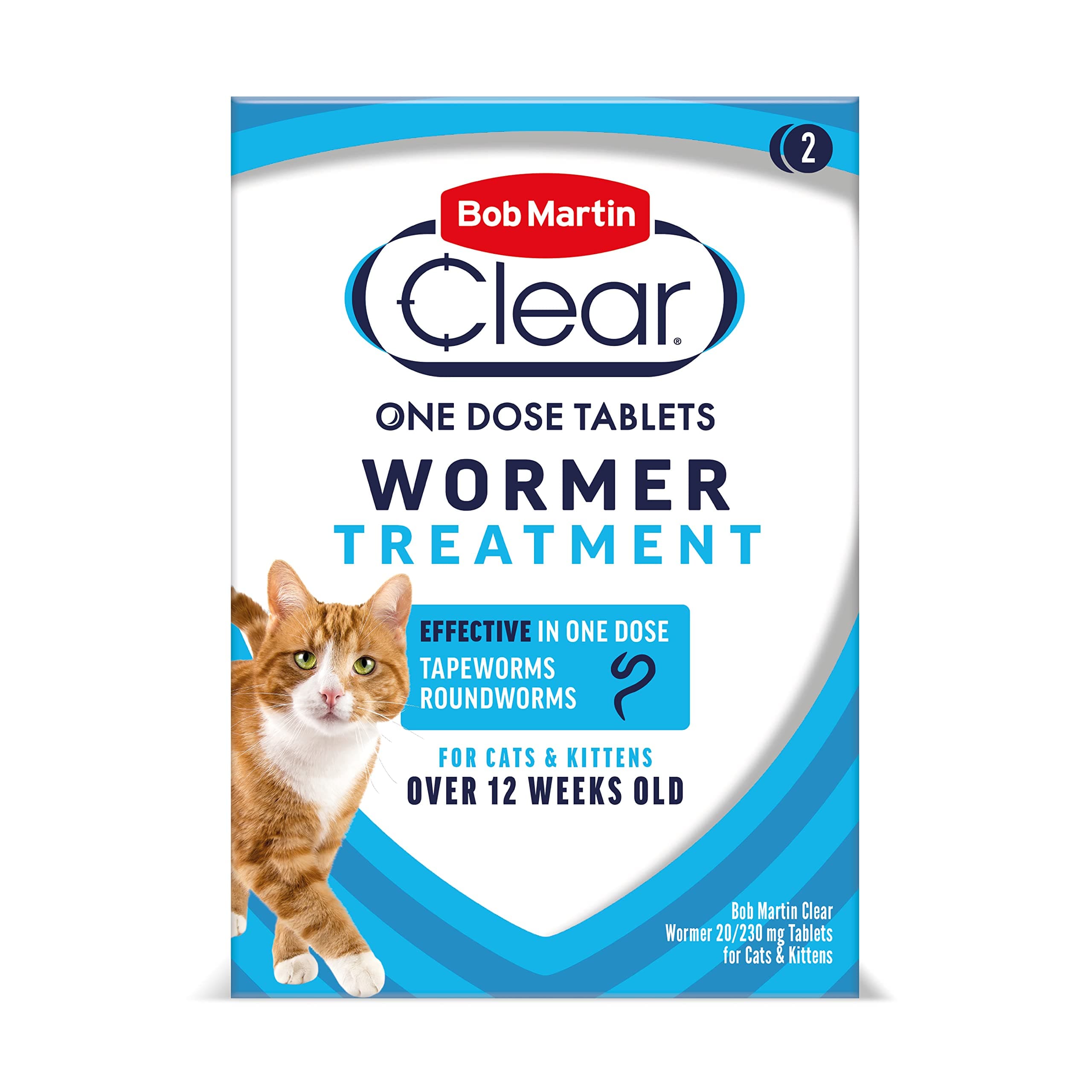 Bob Martin Clear Wormer Treatment for Cats (2 Tablets) - Suitable for Kittens, Clinically Proven Treatment