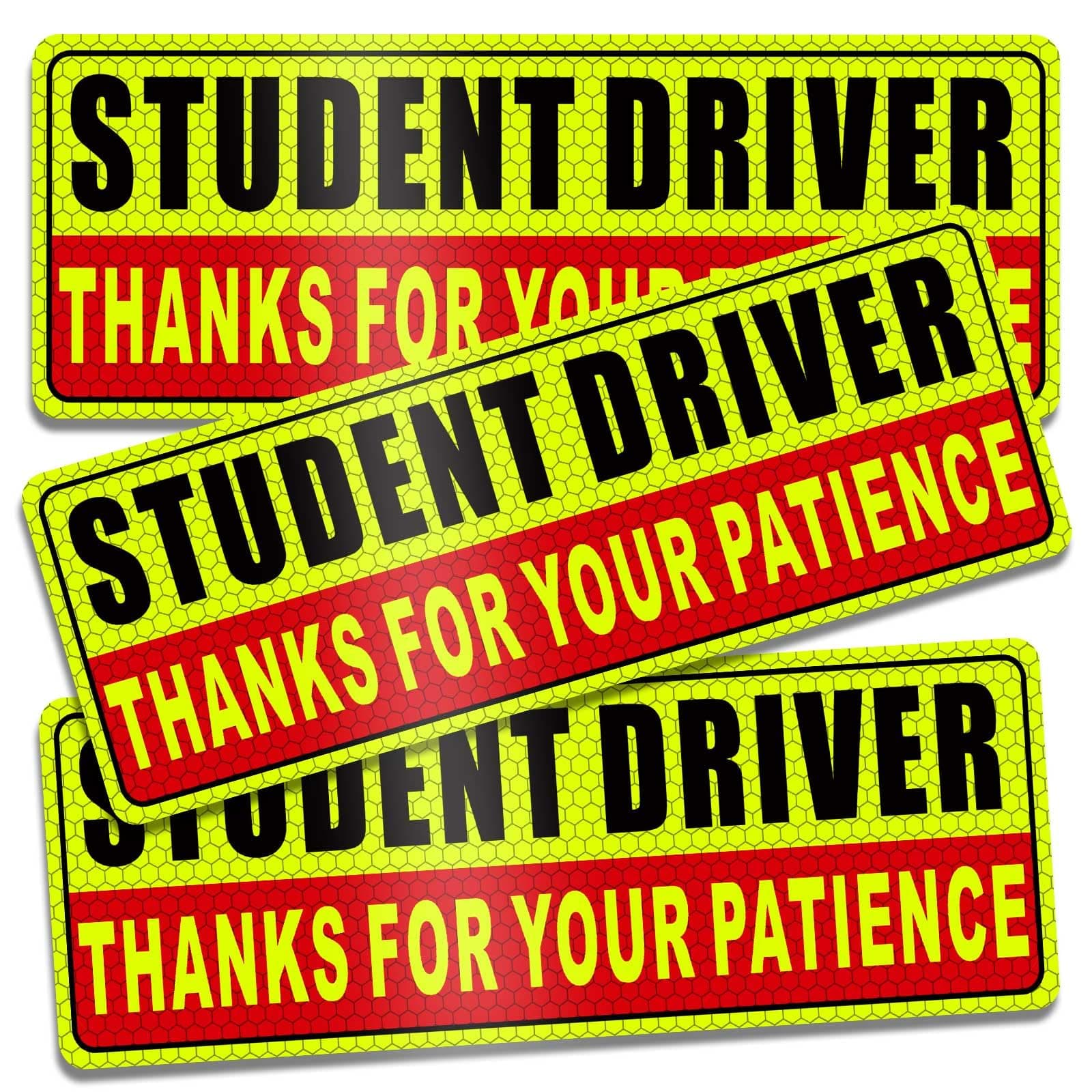 Student Driver Magnet for Car - New Driver Magnet for Car Safety Warning Please Be Patient Reusable Movable Reflective Magnetic Black & Red for Car Bumper 3 Pcs