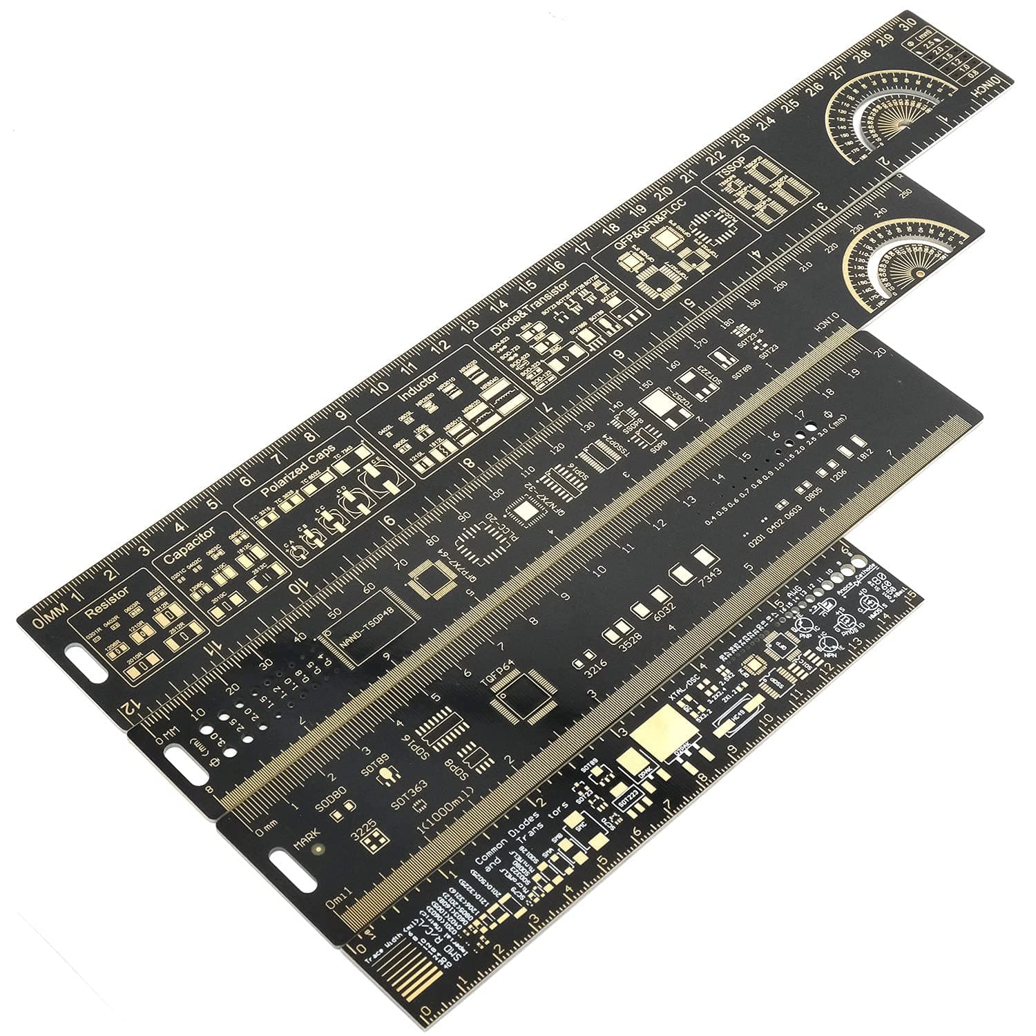 Mayata 1Set/4PCS 15cm 20cm 25cm 30cm Multifunctional PCB Ruler Measuring Tool Resistor Capacitor Chip IC SMD Diode Transistor Package 180 Degrees