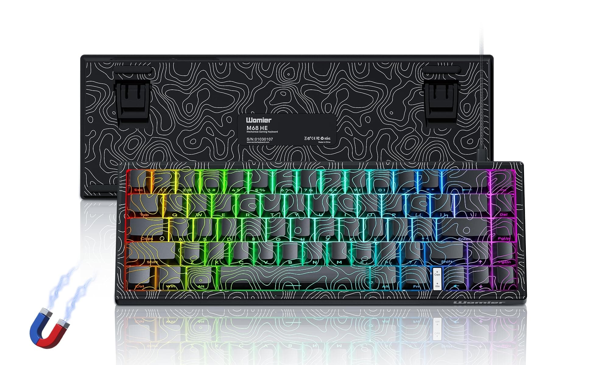 Womier M68 HE V2 Rapid Trigger Keyboard 60% Percent, Hall Effect Topographic Gaming Keyboard, Wired RGB Custom Mechanical Key Board with Magnetic Switch, PBT Keycaps for Mac/Win (Black)