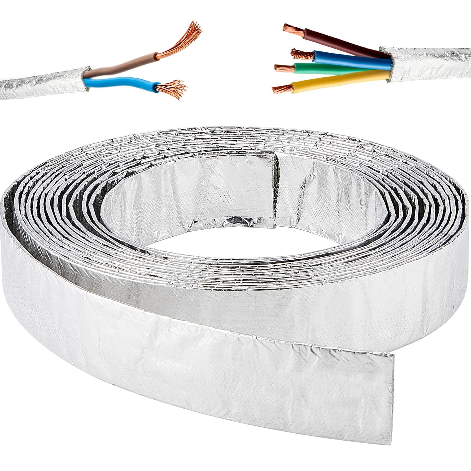 Aluminized Heat Sheath Aluminized Heat Wire Wrap Shield Sleeve ID 18 feet Adjustable Silver Shield Plug Wire Roll for Car Line Cable(3/4 inch)